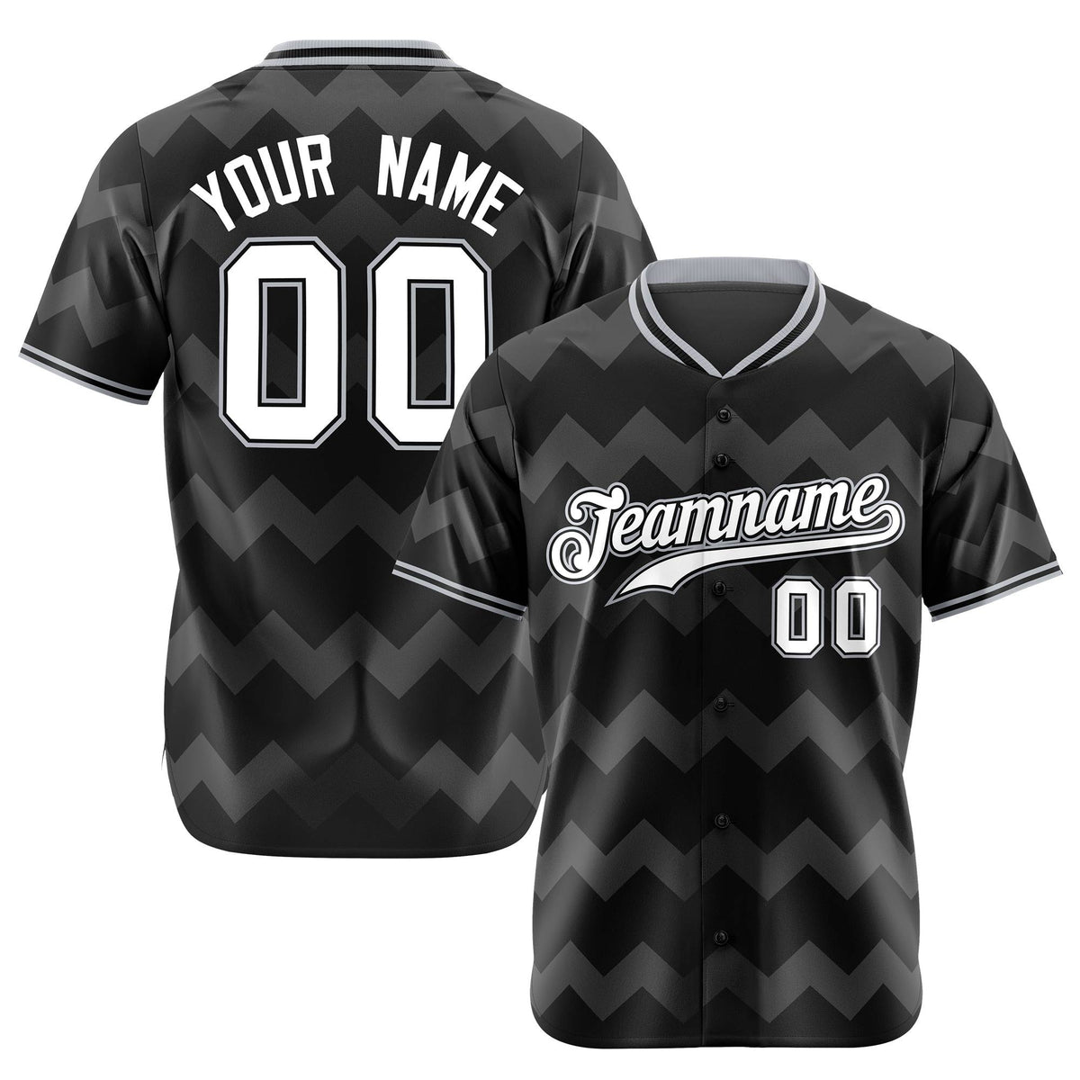 Custom Black Gray White Authentic Corrugated Fashion Baseball Jersey