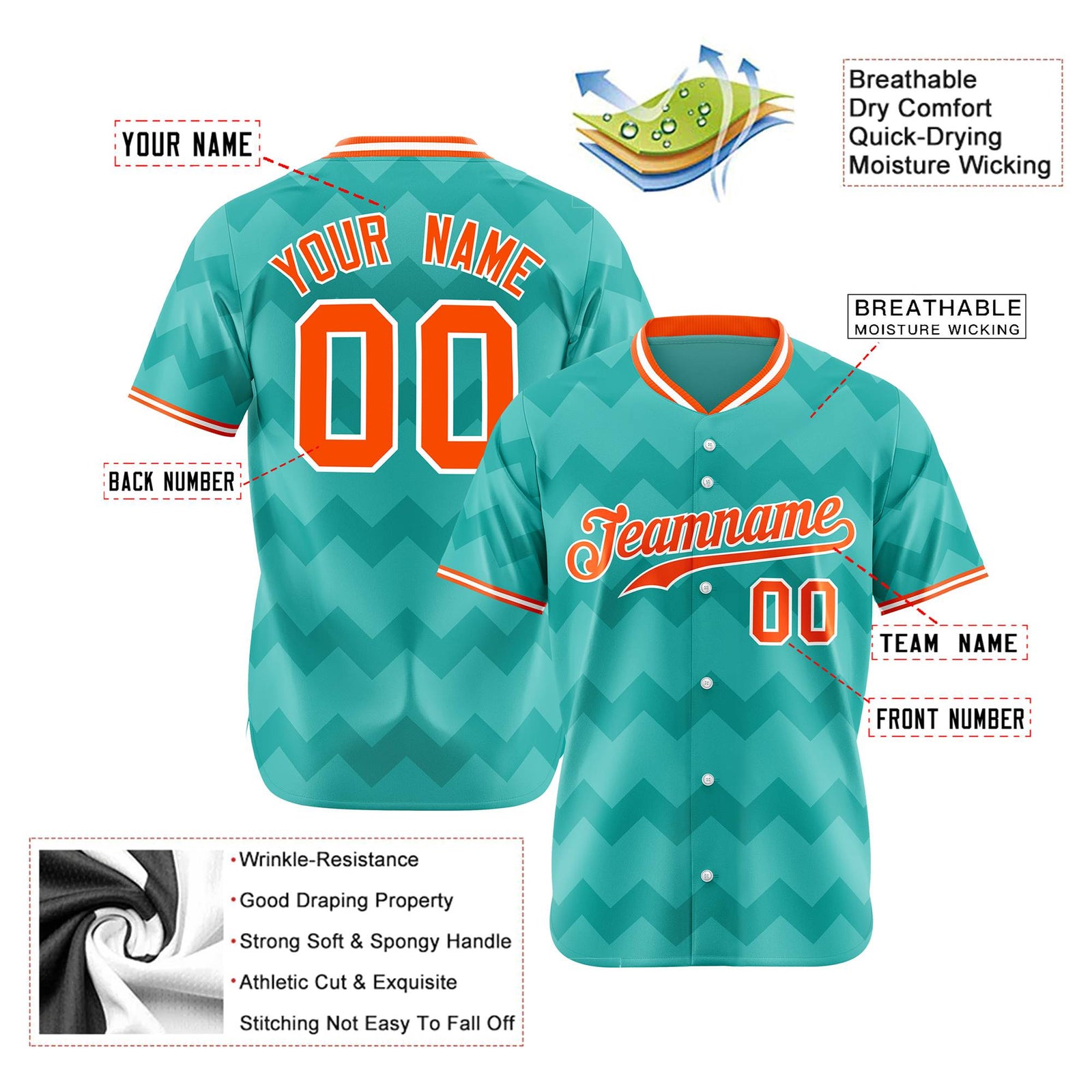 Custom Bright Green Orange White Authentic Corrugated Fashion Baseball Jersey