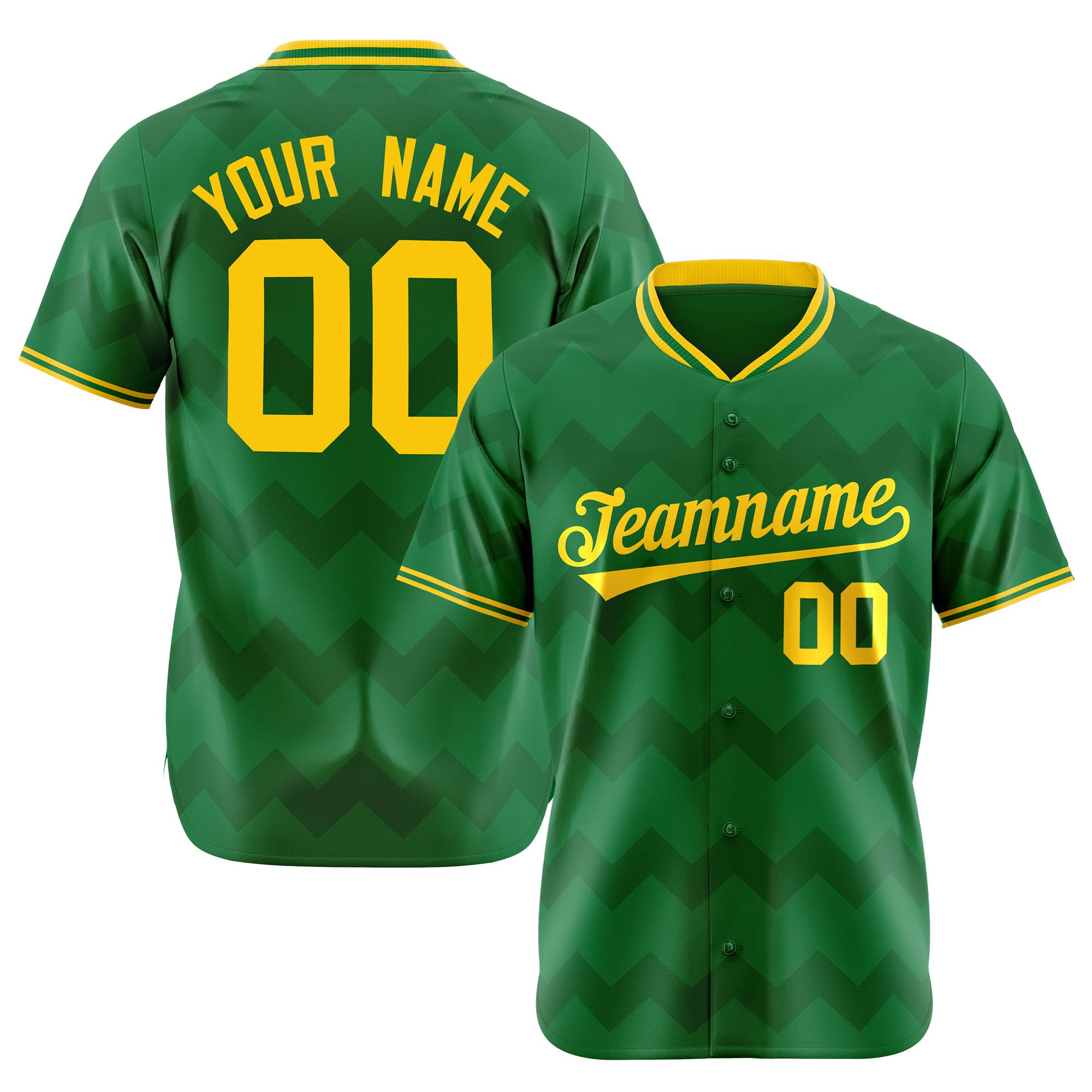 Custom Kelly Green Gold Authentic Corrugated Fashion Baseball Jersey