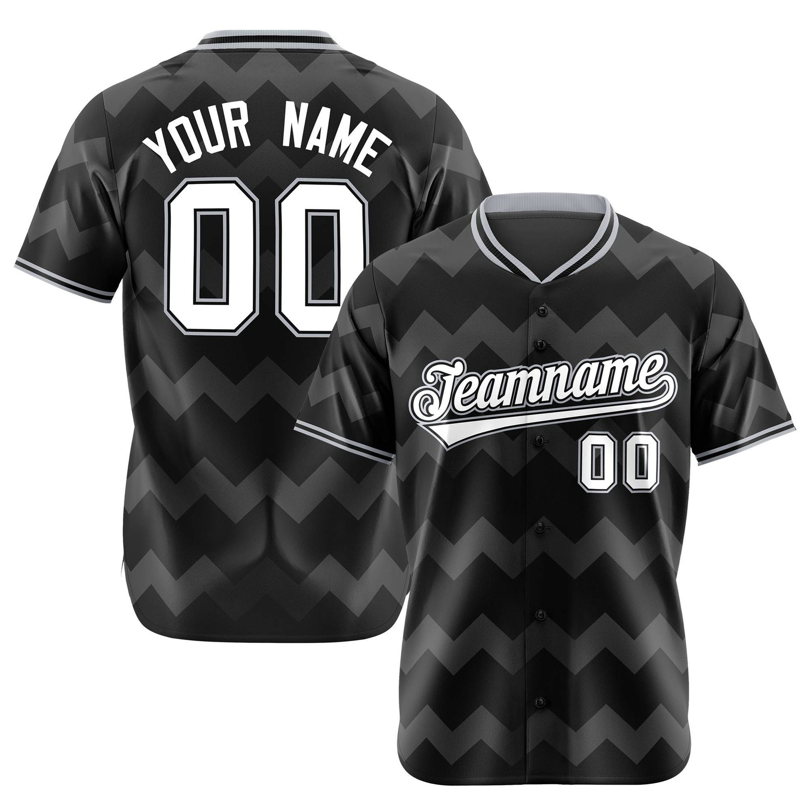 Custom Black Gray White Authentic Corrugated Fashion Baseball Jersey