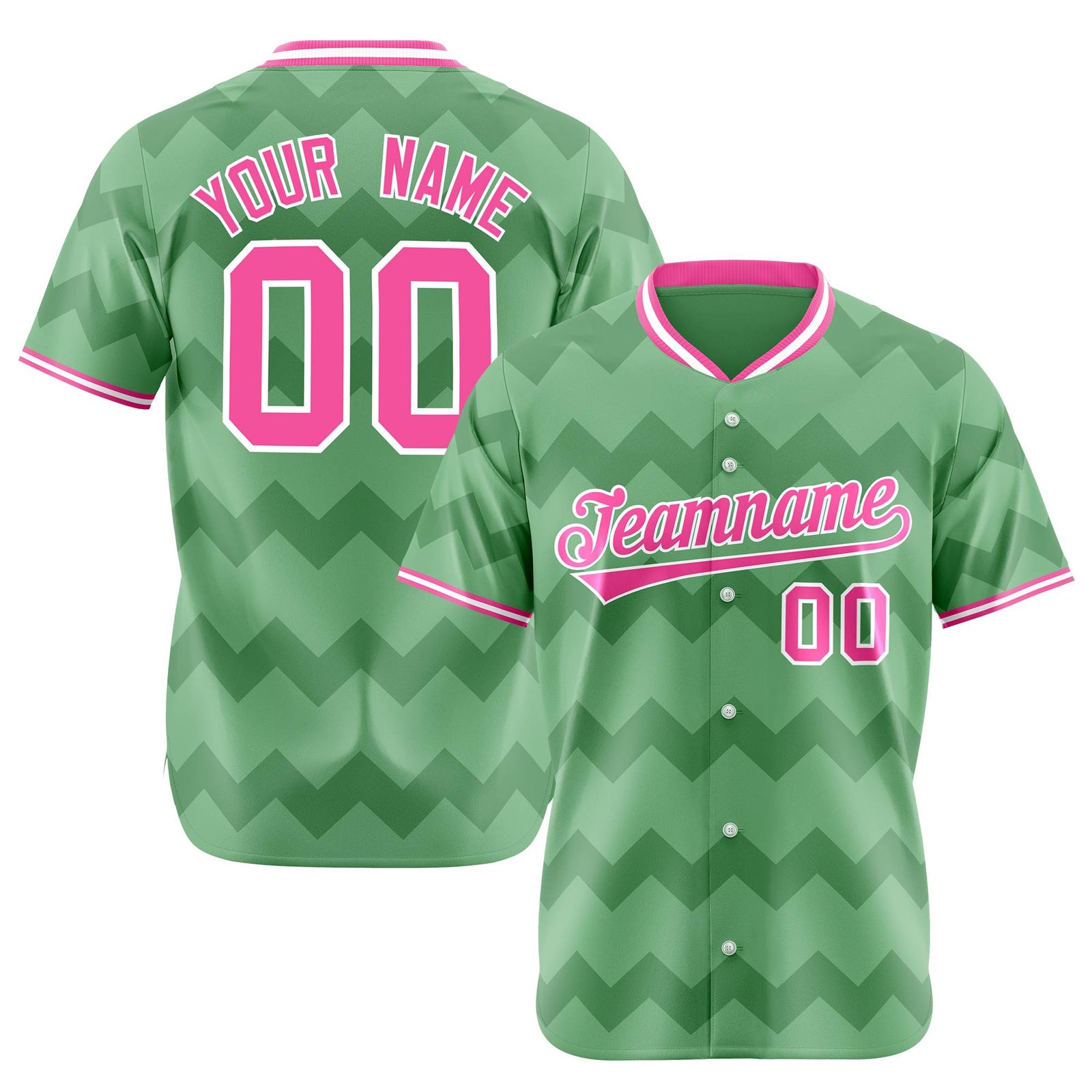 Custom Green Pink White Authentic Corrugated Fashion Baseball Jersey