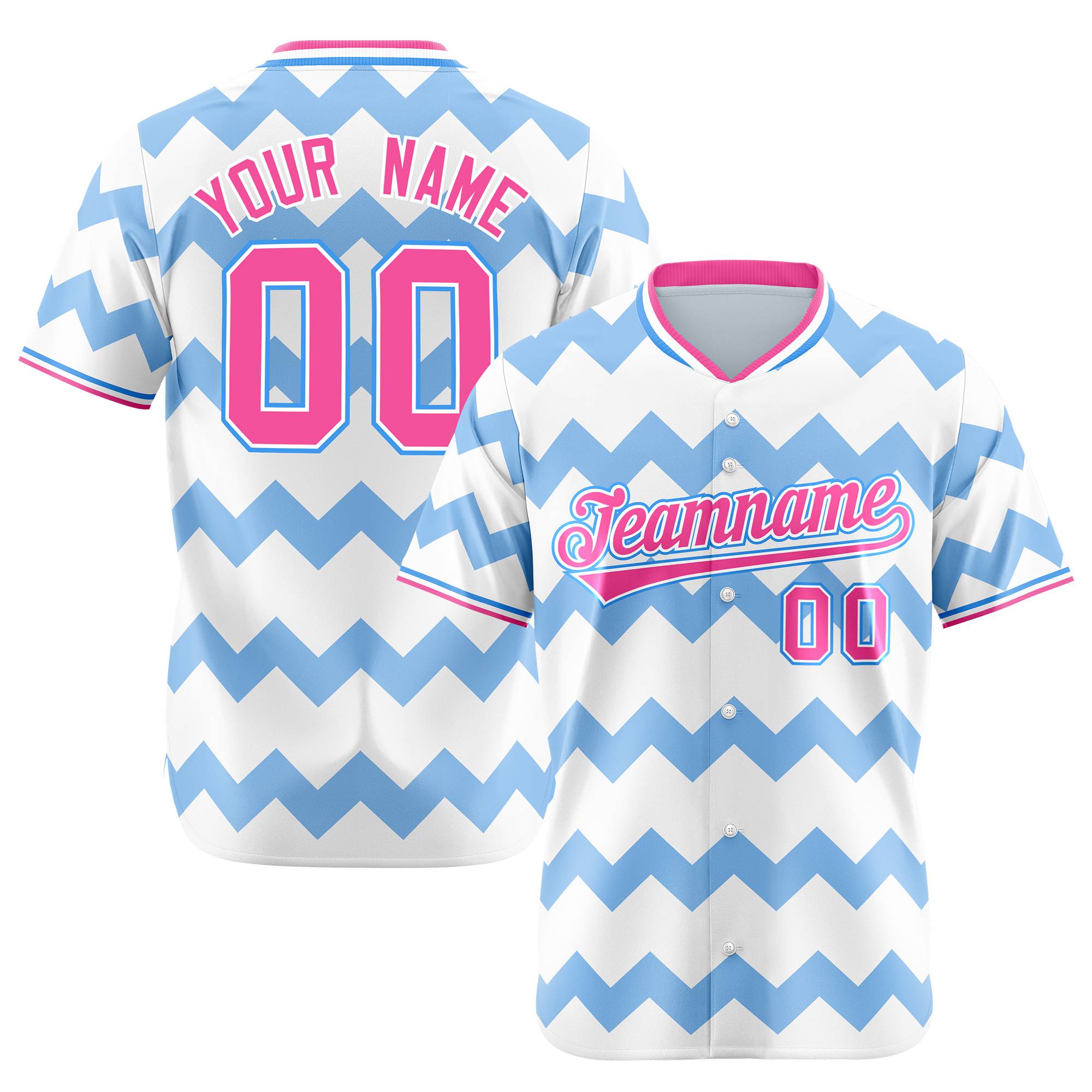 Custom White Powder Blue Pink Authentic Corrugated Fashion Baseball Jersey