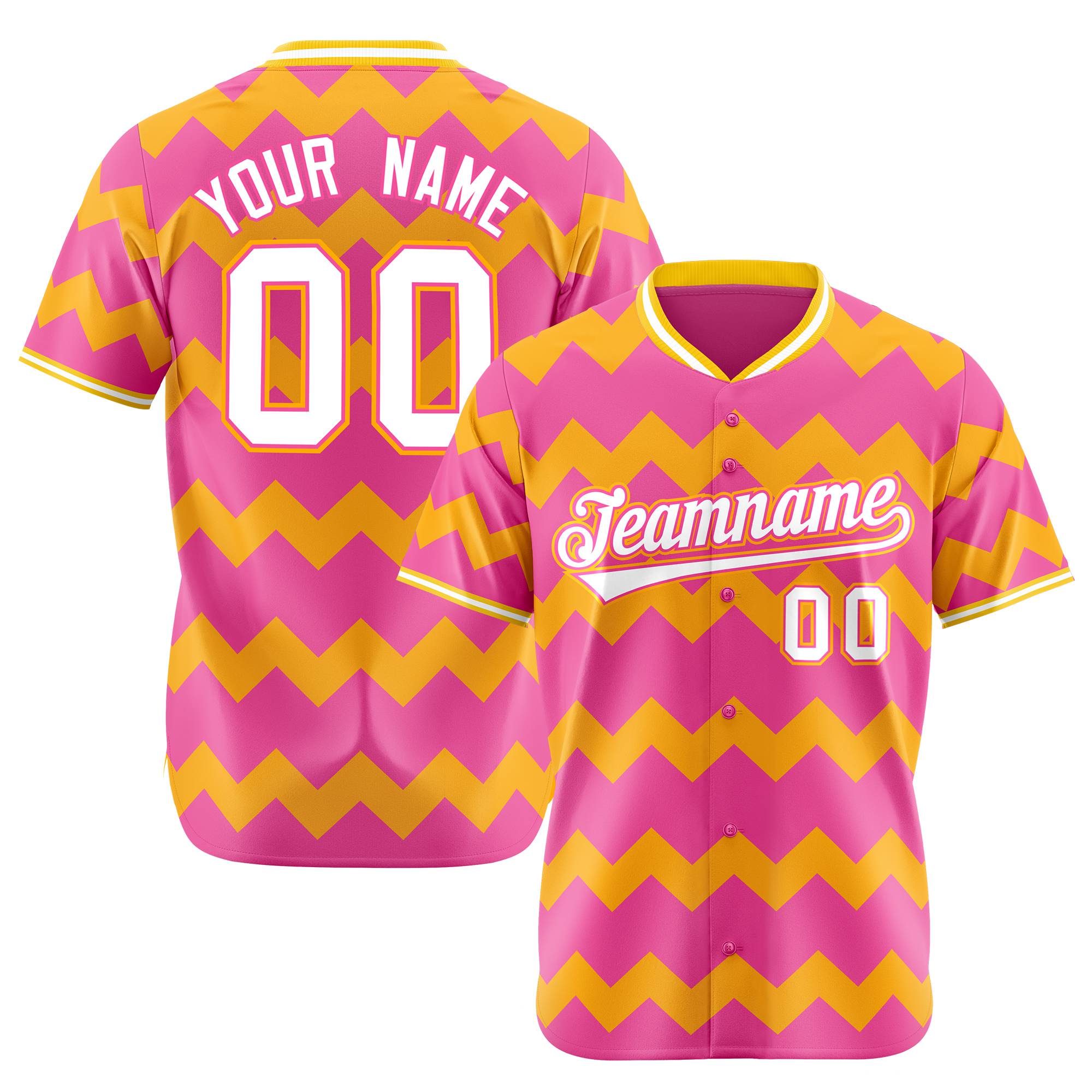 Custom Pink Gold White Authentic Corrugated Fashion Baseball Jersey