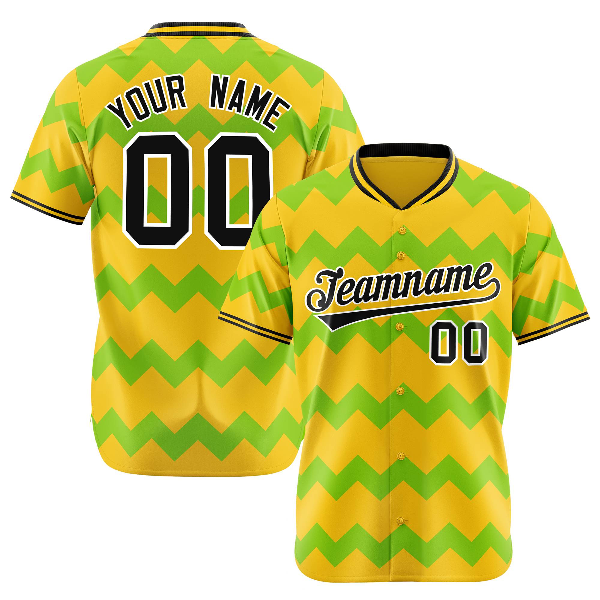 Custom Gold Neon Green Black Authentic Corrugated Fashion Baseball Jersey