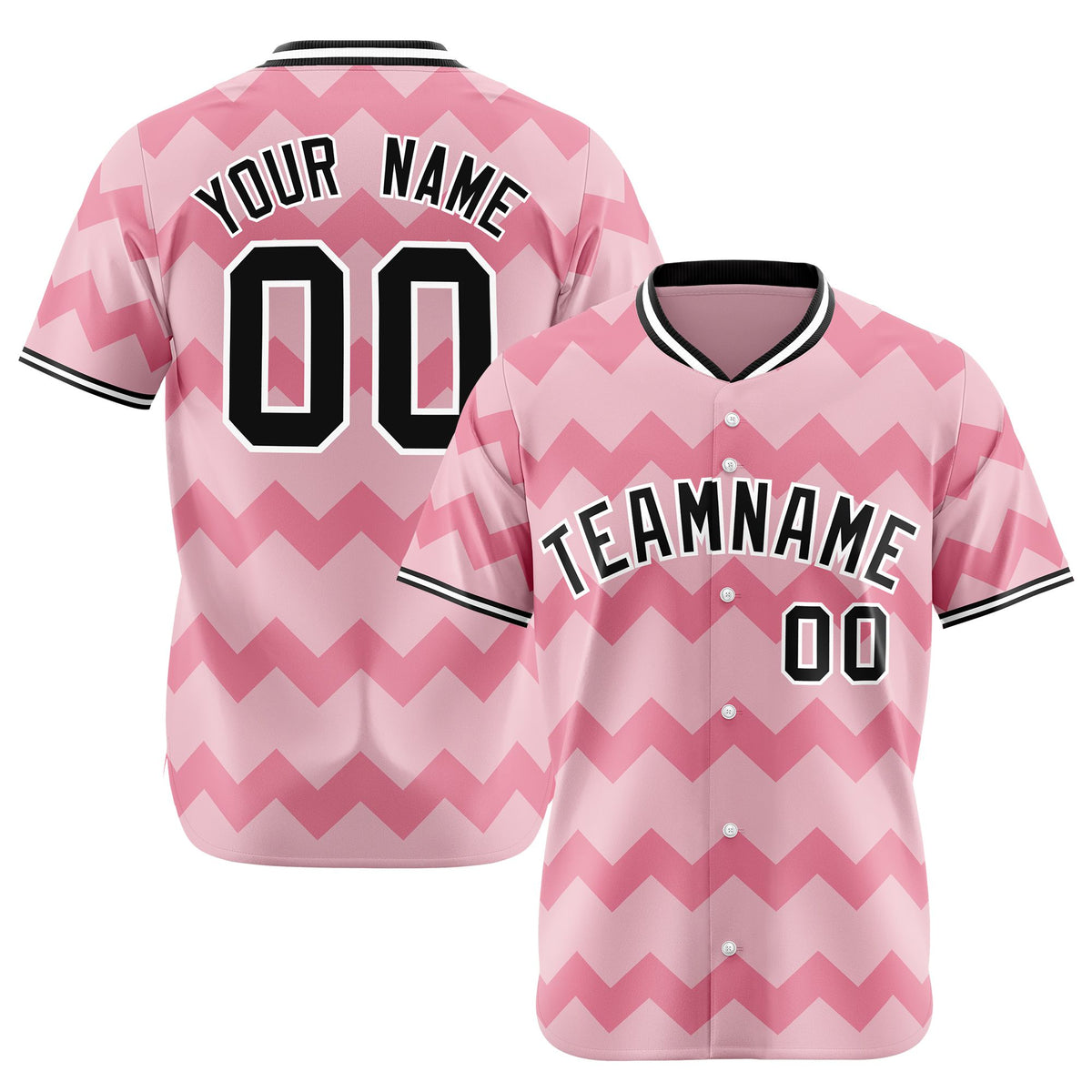 Custom Light Pink Black White Authentic Corrugated Fashion Baseball Jersey