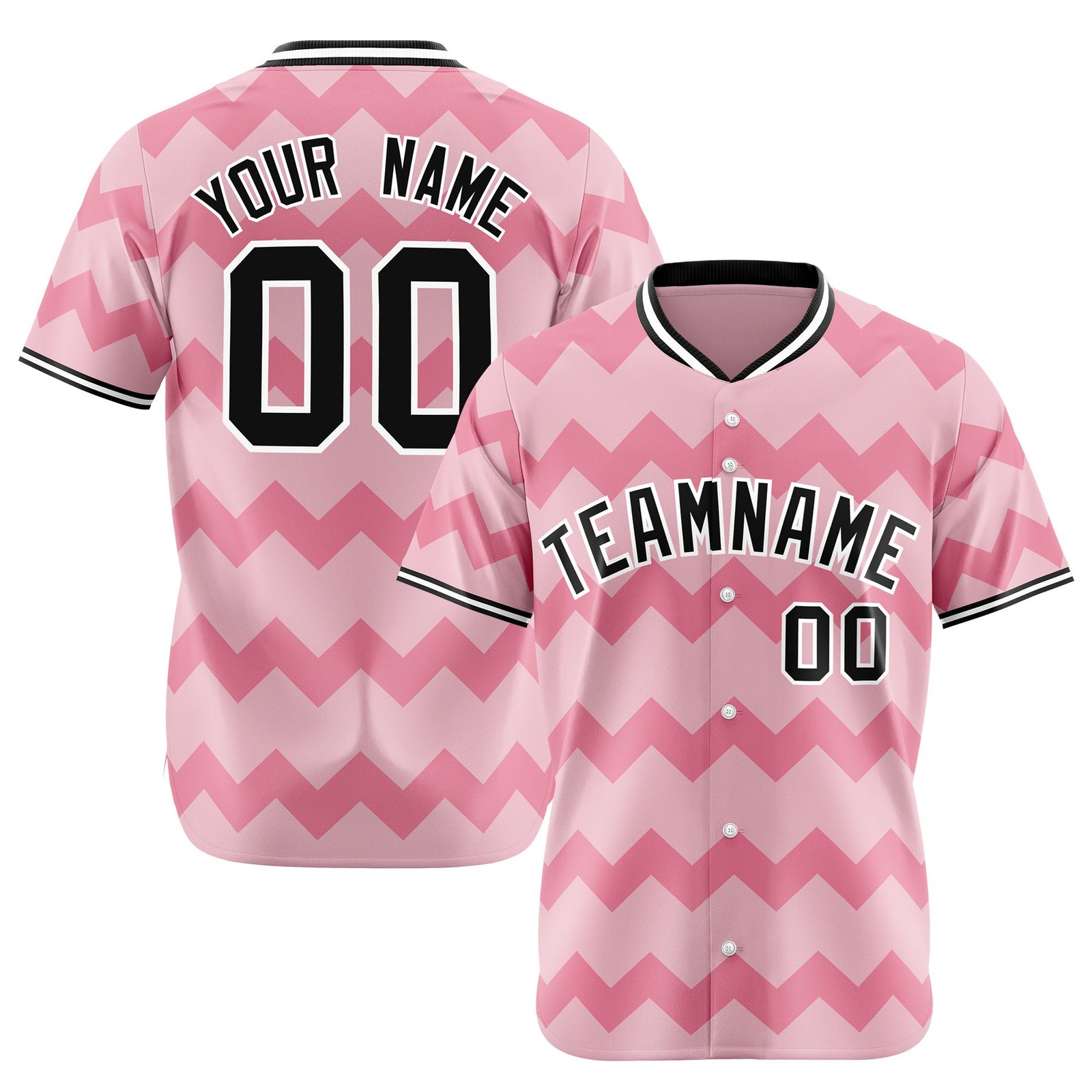 Custom Light Pink Black White Authentic Corrugated Fashion Baseball Jersey