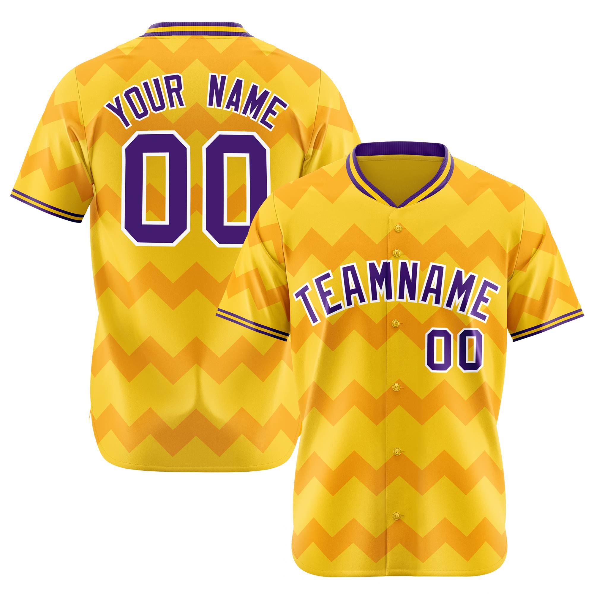 Custom Gold Purple White Authentic Corrugated Fashion Baseball Jersey