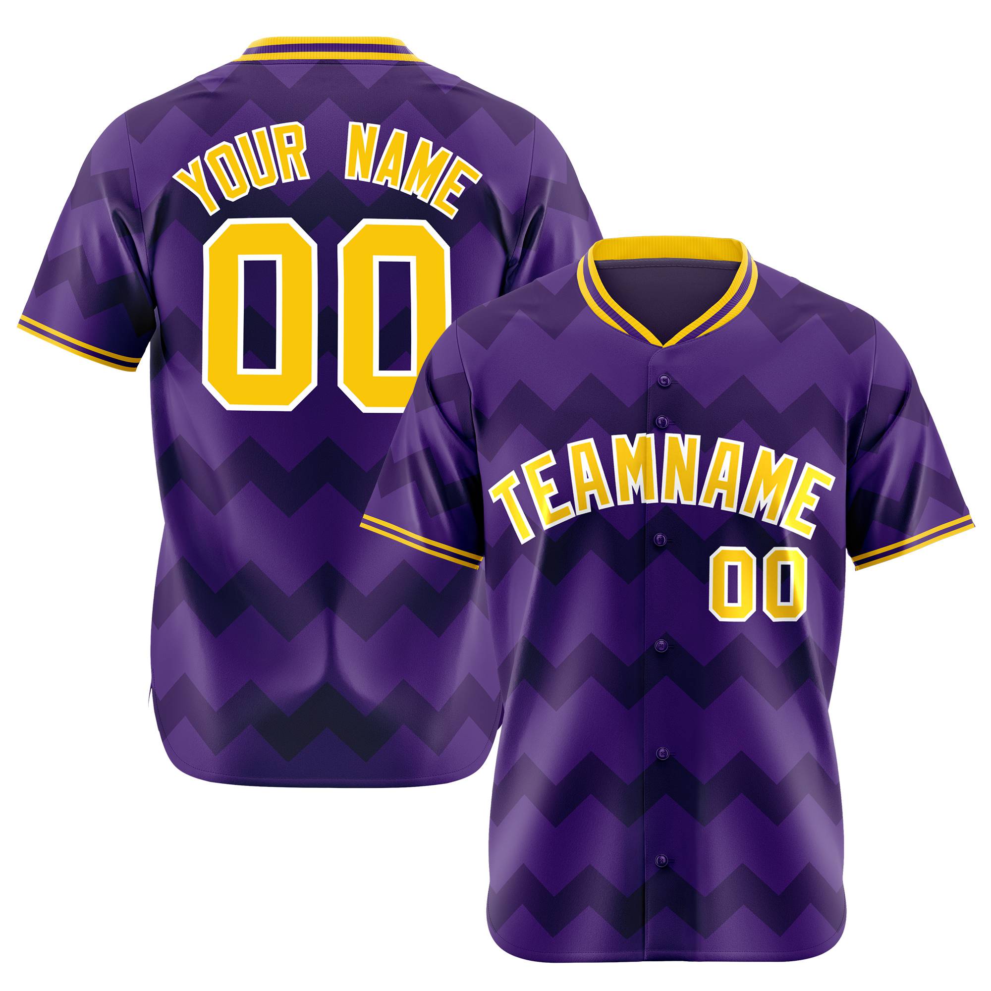 Custom Purple Gold White Authentic Corrugated Fashion Baseball Jersey