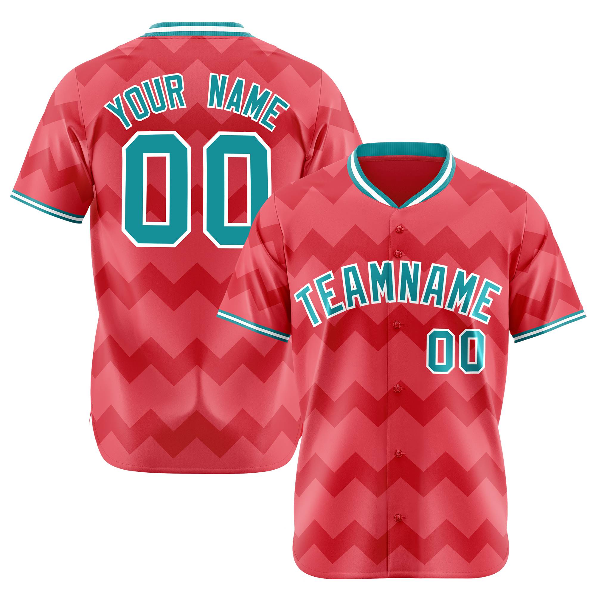 Custom Light Red Aqua White Authentic Corrugated Fashion Baseball Jersey