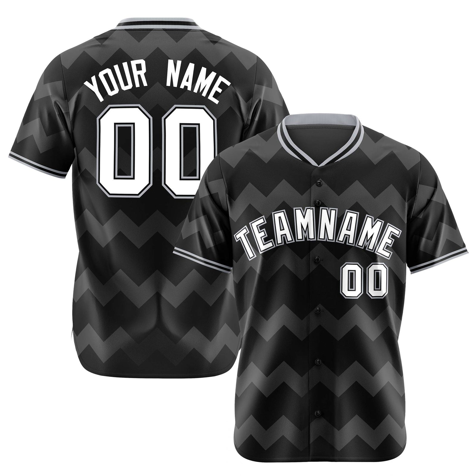 Custom Black Gray White Authentic Corrugated Fashion Baseball Jersey