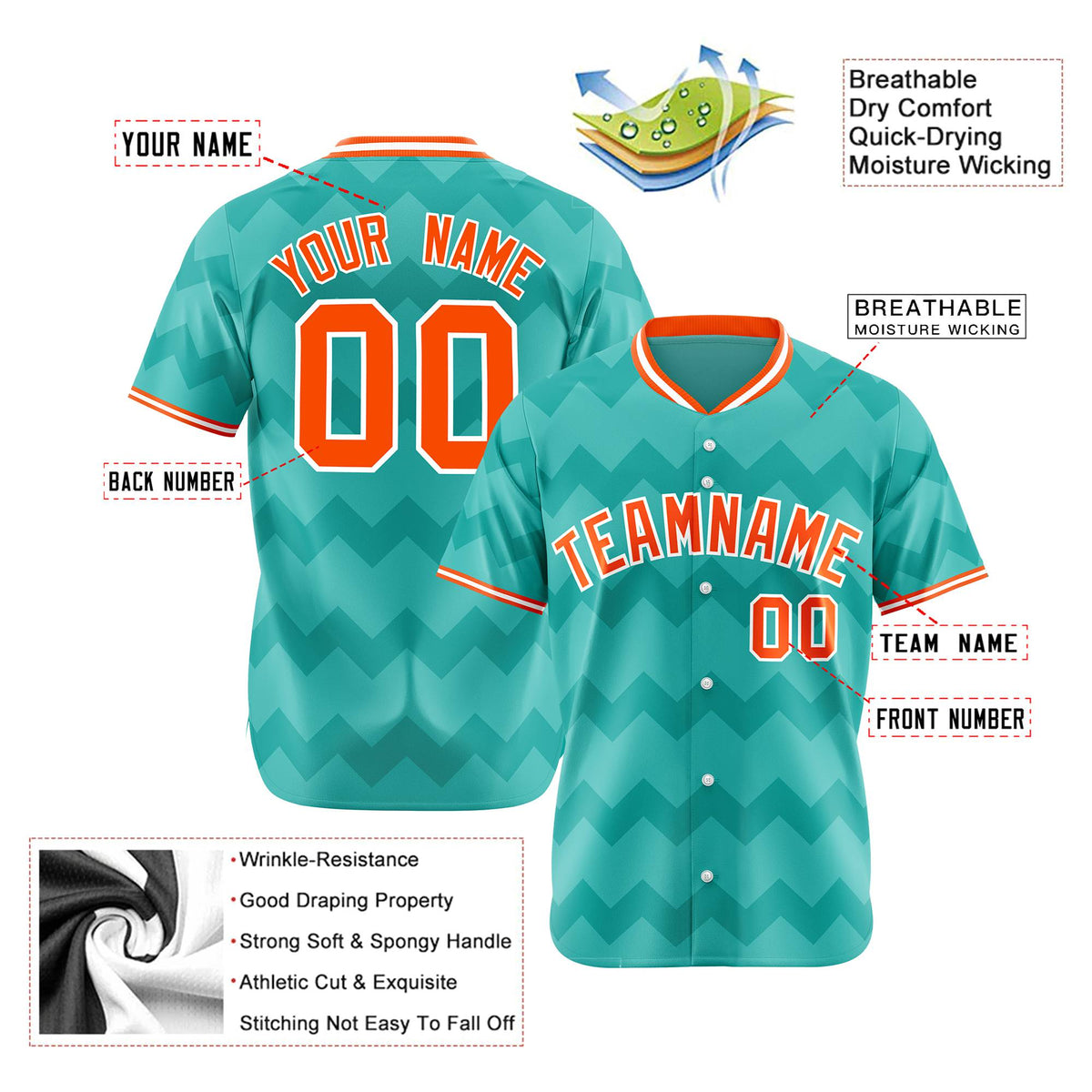 Custom Bright Green Orange White Authentic Corrugated Fashion Baseball Jersey
