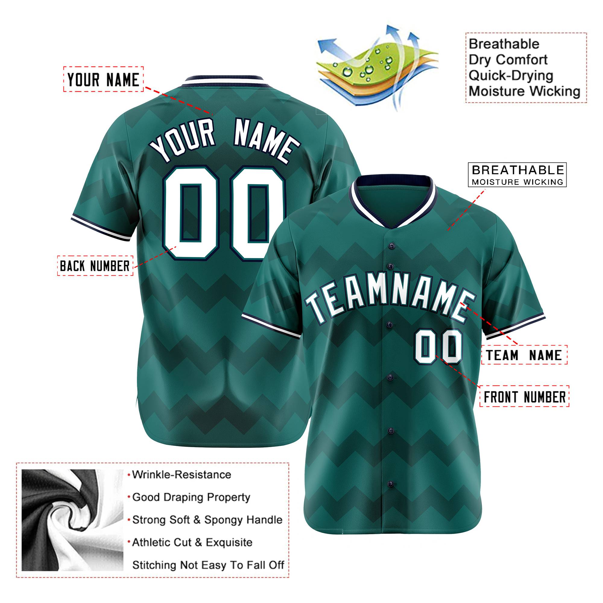 Custom Aqua Navy White Authentic Corrugated Fashion Baseball Jersey