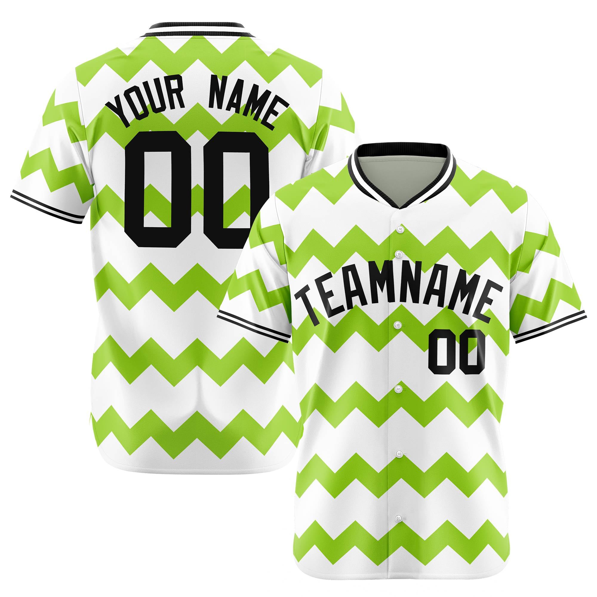 Custom White Neon Green Black Authentic Corrugated Fashion Baseball Jersey