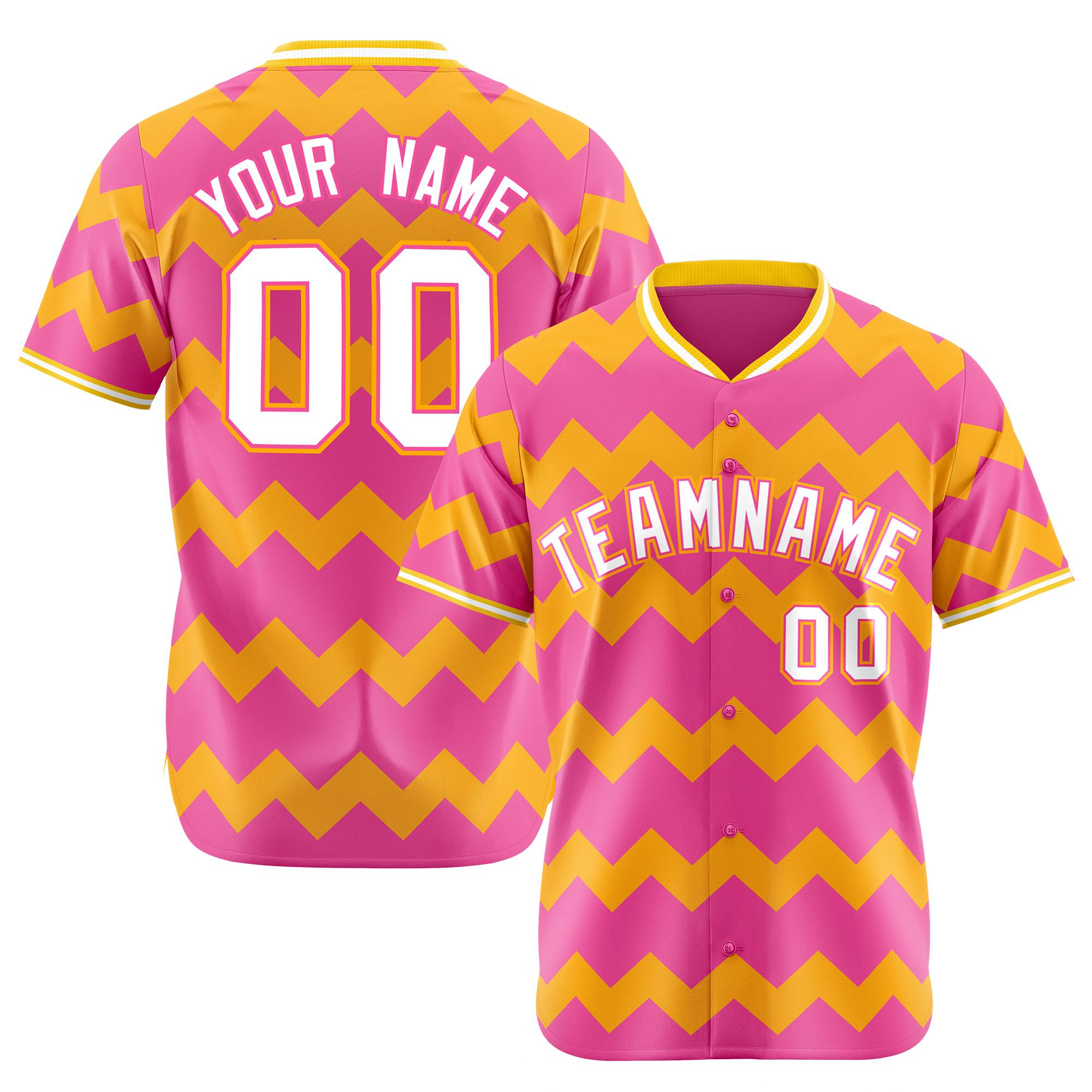 Custom Pink Gold White Authentic Corrugated Fashion Baseball Jersey