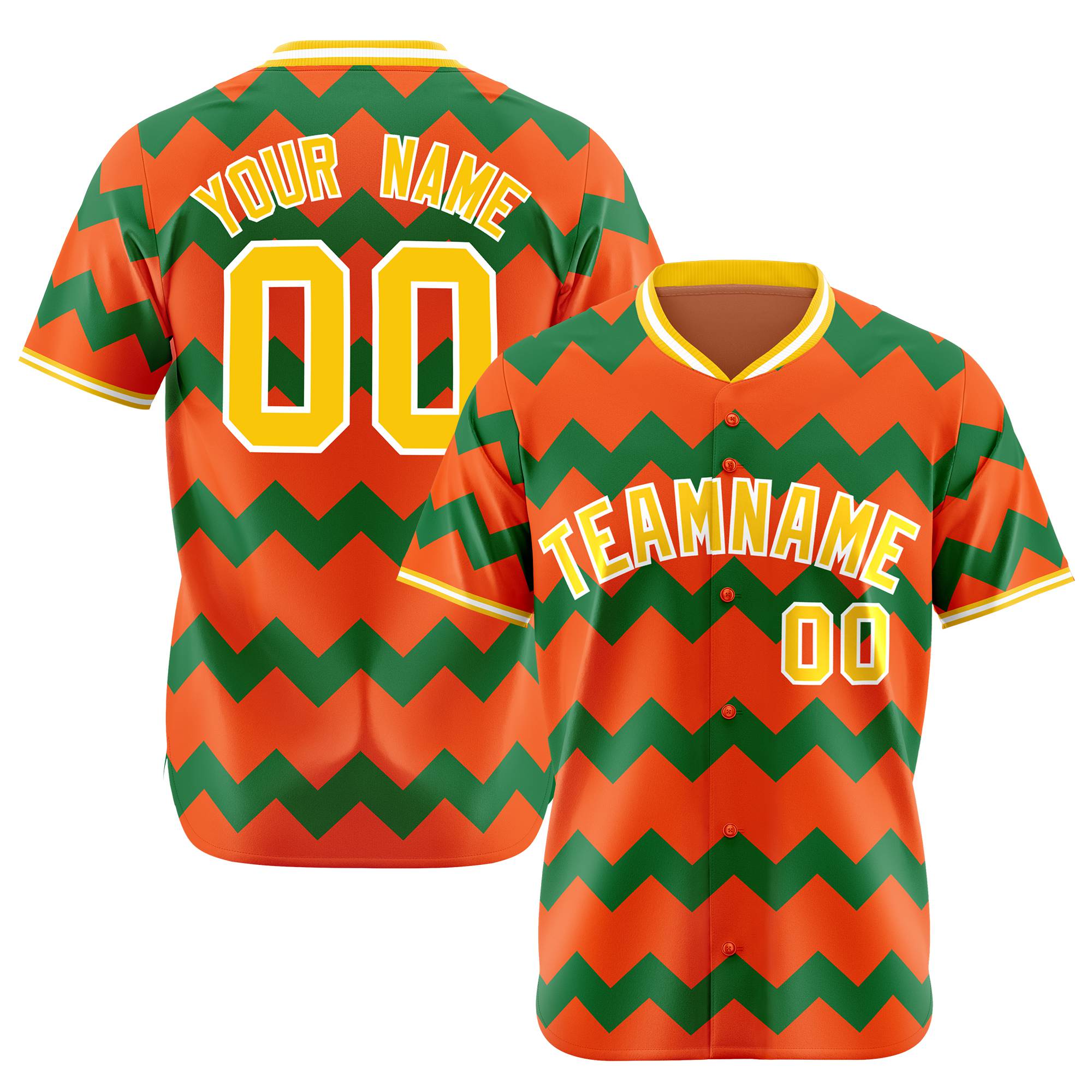 Custom Orange Gold Kelly Green Authentic Corrugated Fashion Baseball Jersey