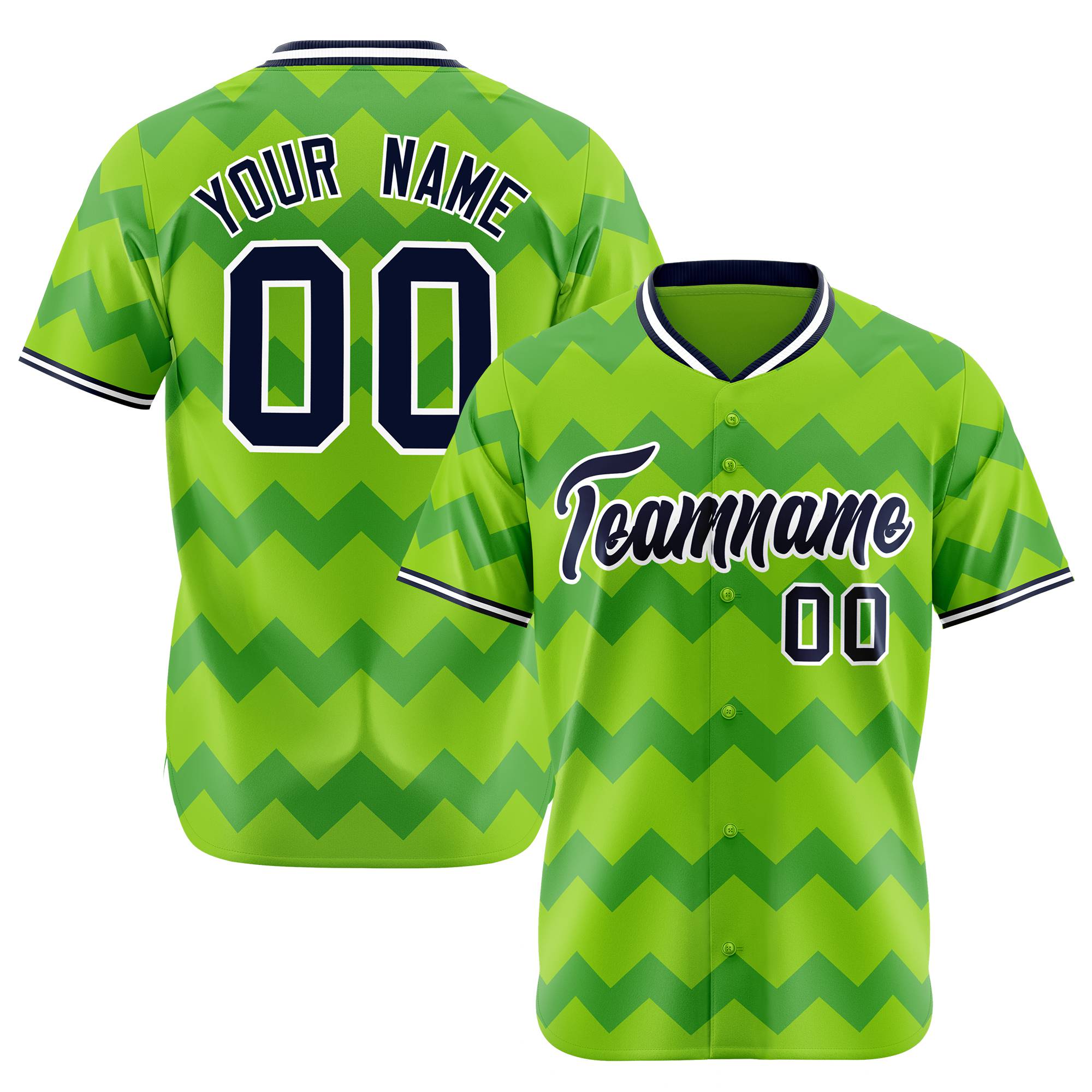 Custom Neon Green Navy White Authentic Corrugated Fashion Baseball Jersey