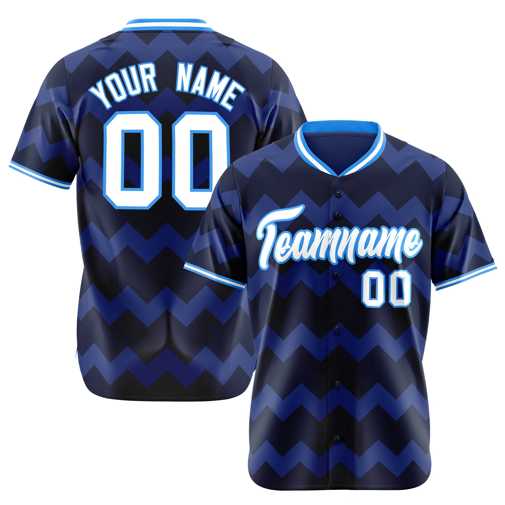 Custom Navy Powder Blue White Authentic Corrugated Fashion Baseball Jersey