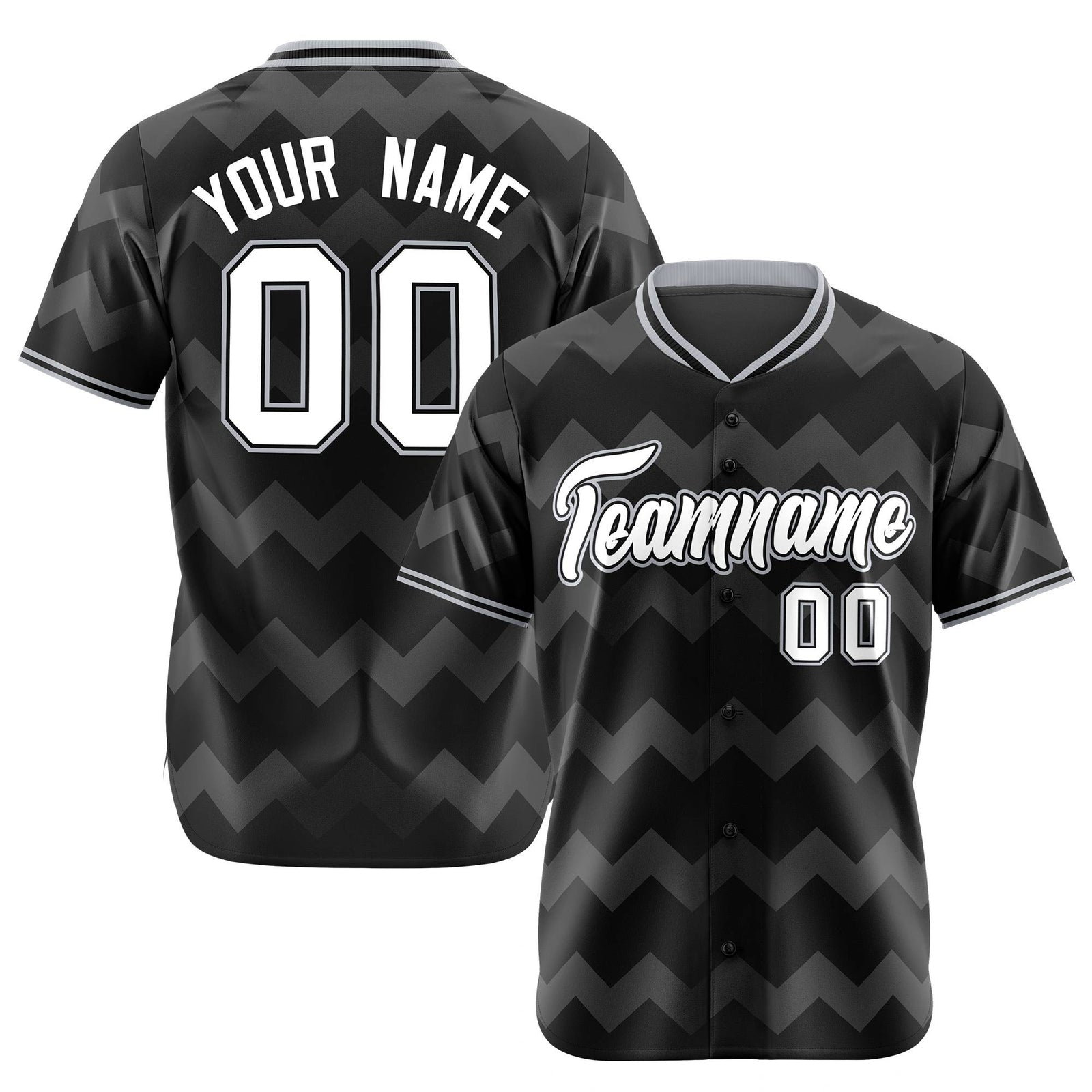 Custom Black Gray White Authentic Corrugated Fashion Baseball Jersey