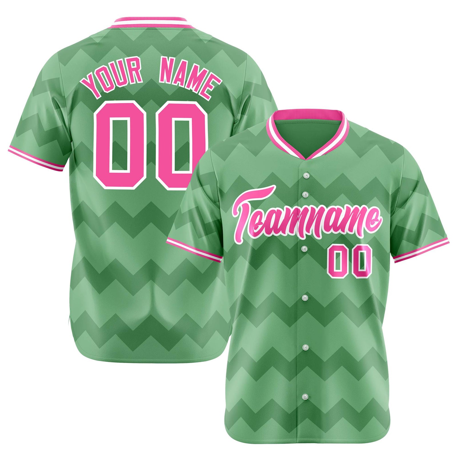 Custom Green Pink White Authentic Corrugated Fashion Baseball Jersey