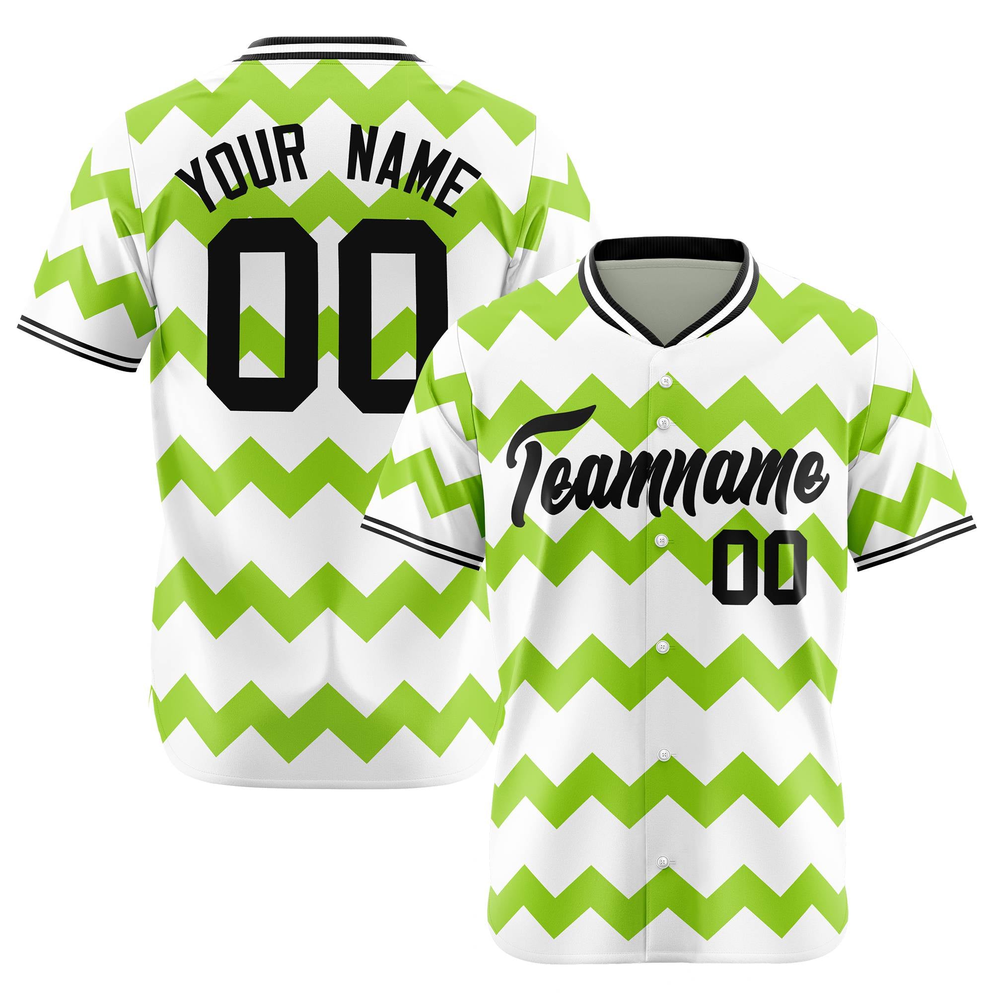 Custom White Neon Green Black Authentic Corrugated Fashion Baseball Jersey