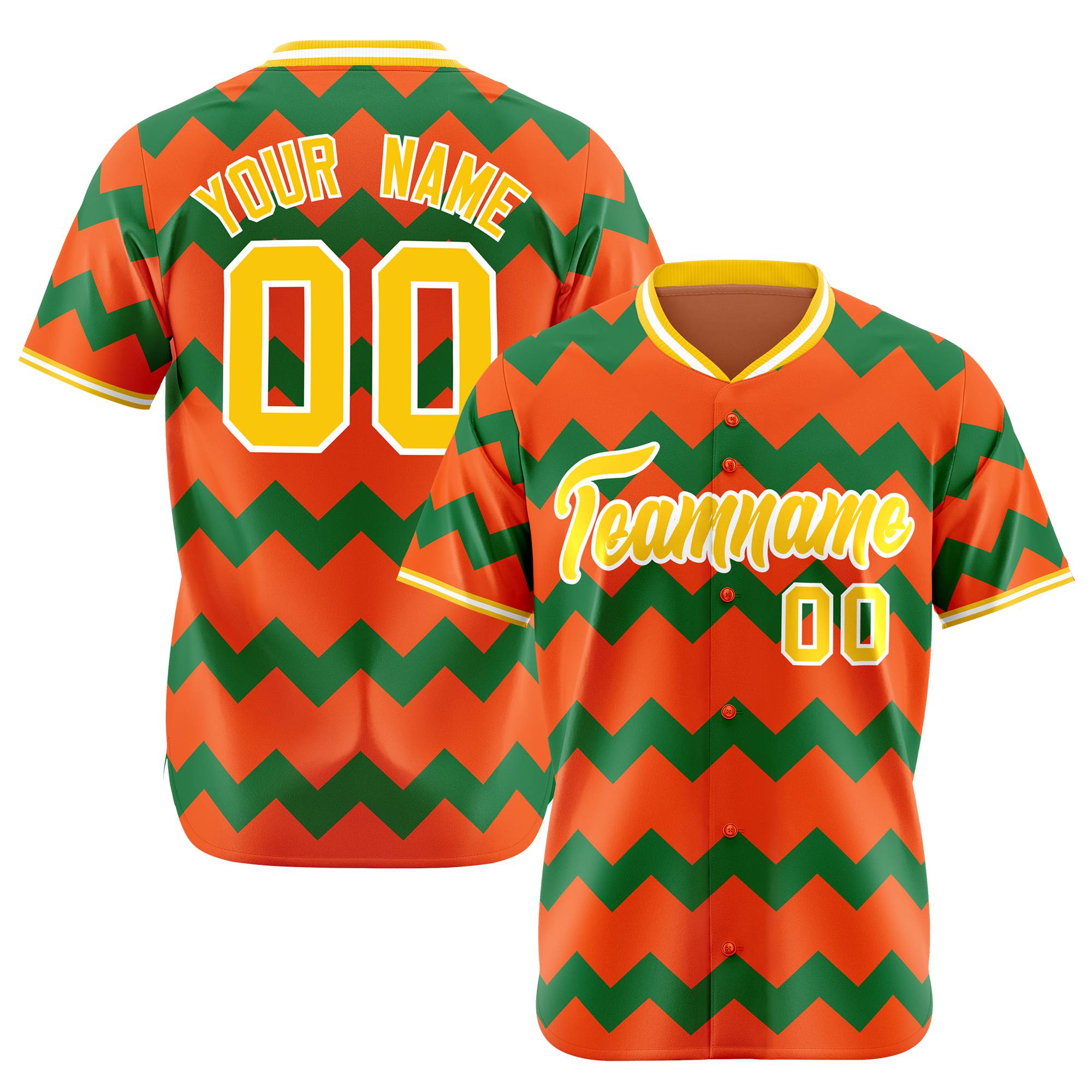 Custom Orange Gold Kelly Green Authentic Corrugated Fashion Baseball Jersey