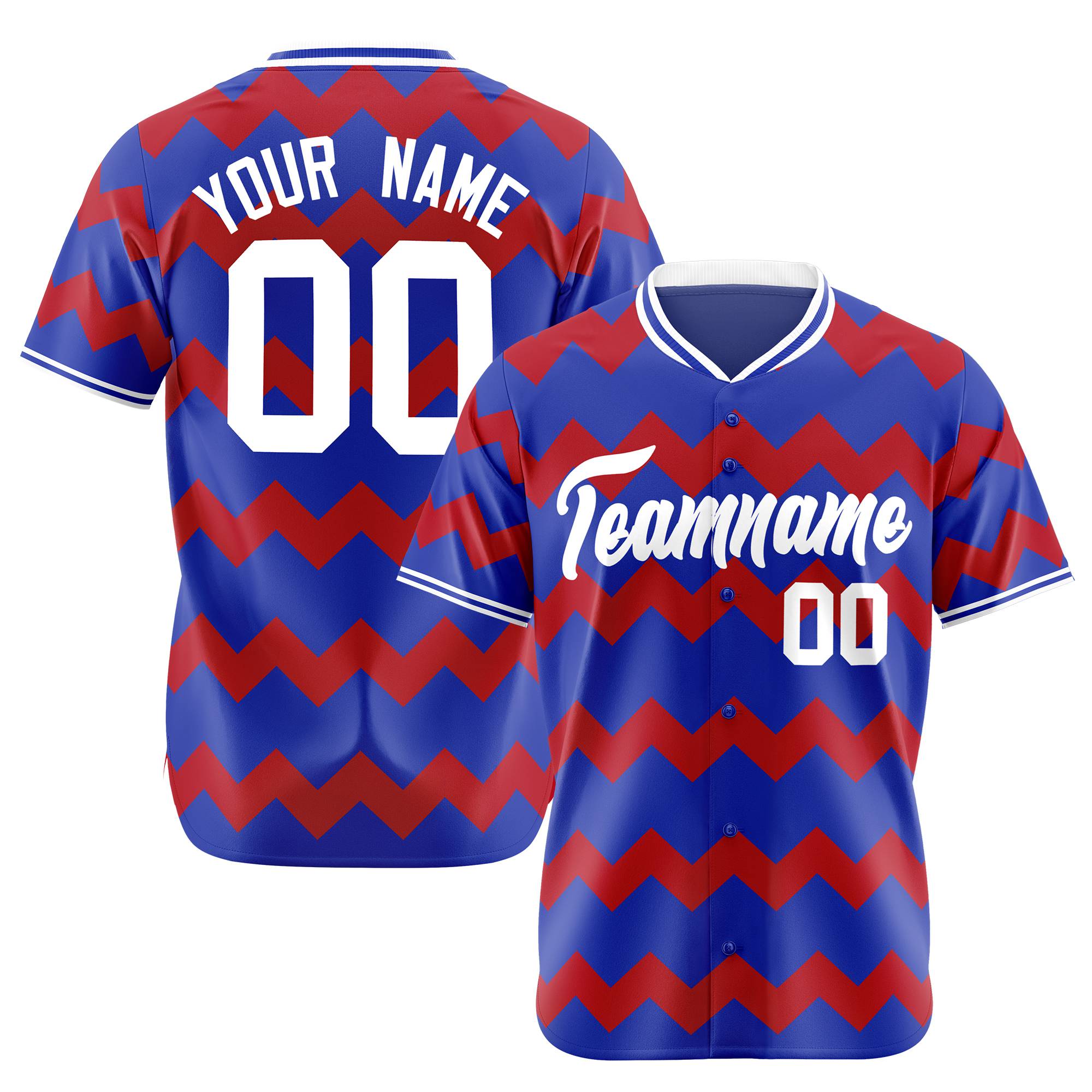 Custom Royal Blue Red White Authentic Corrugated Fashion Baseball Jersey