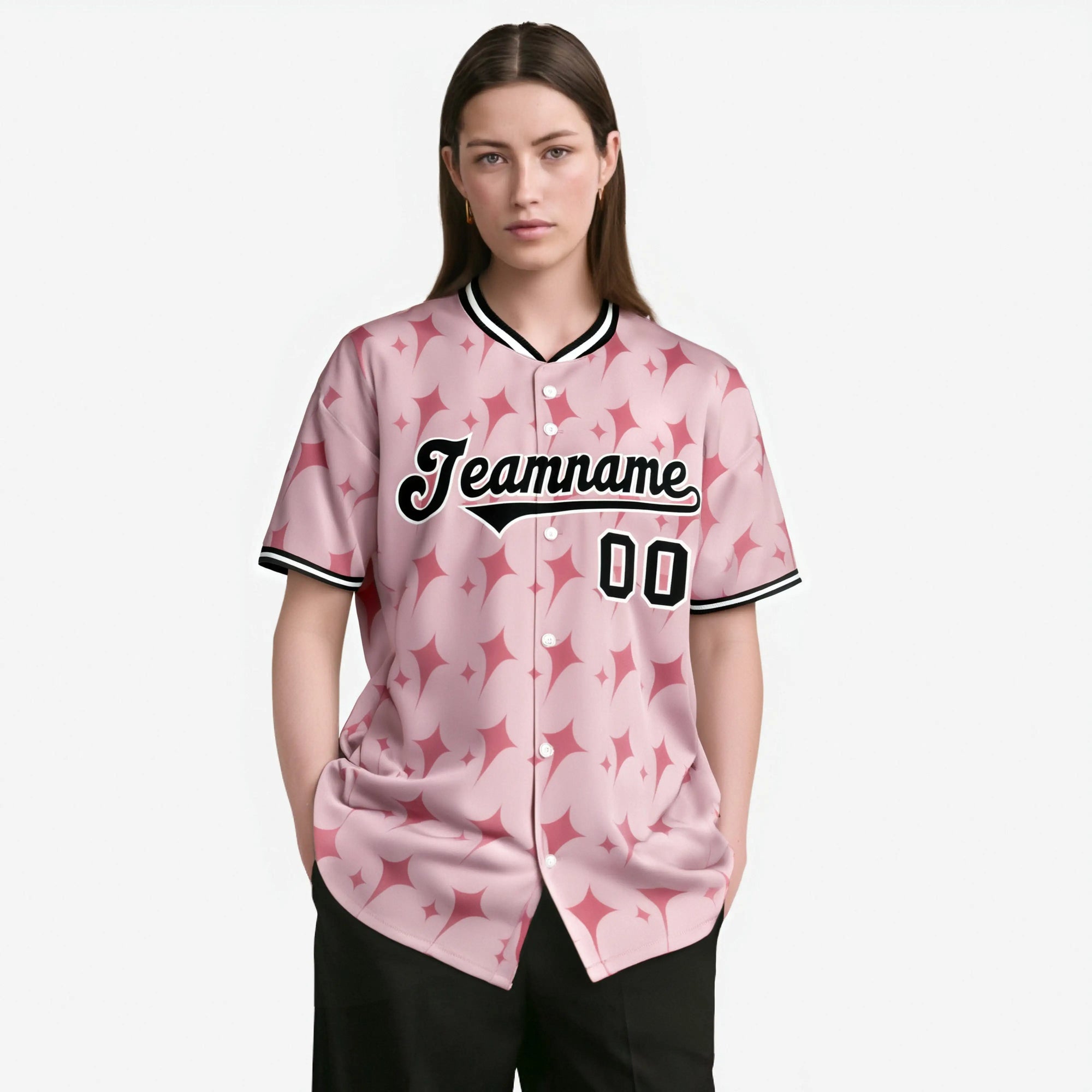 Custom Light Pink Black White Authentic Four Pointed Baseball Jersey