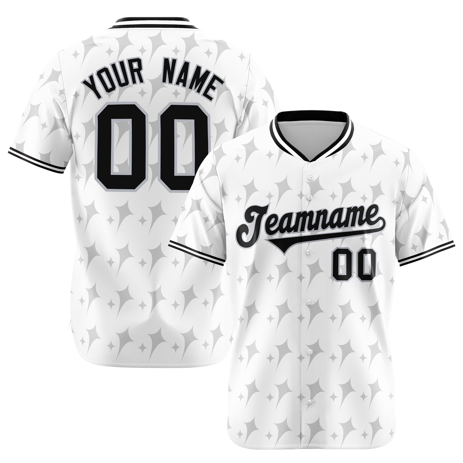 Custom White Gray Black Authentic Four Pointed Baseball Jersey