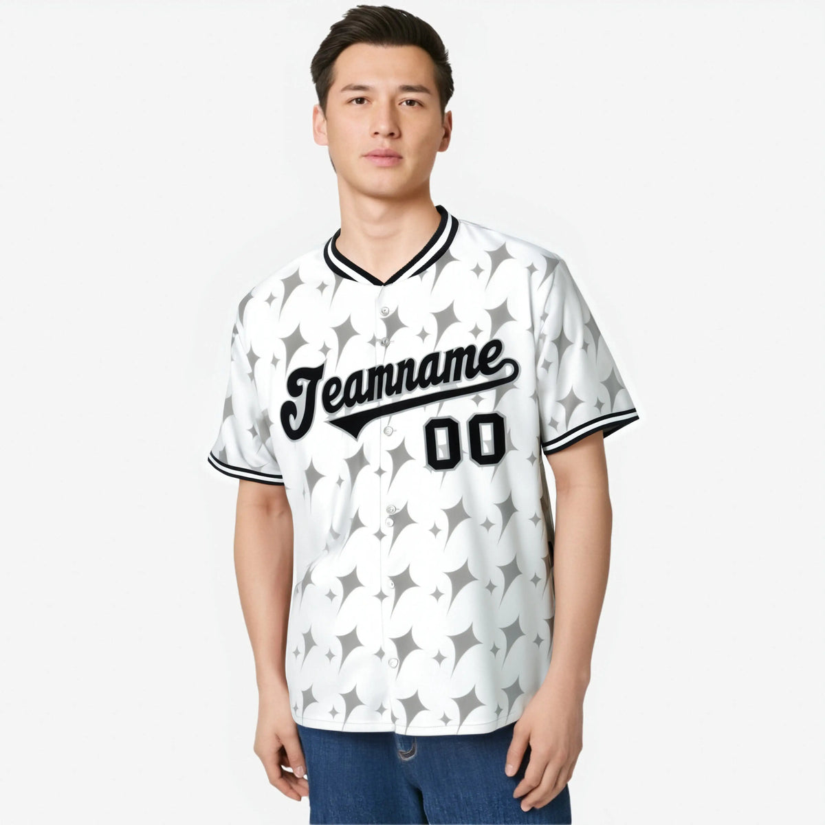Custom White Gray Black Authentic Four Pointed Baseball Jersey