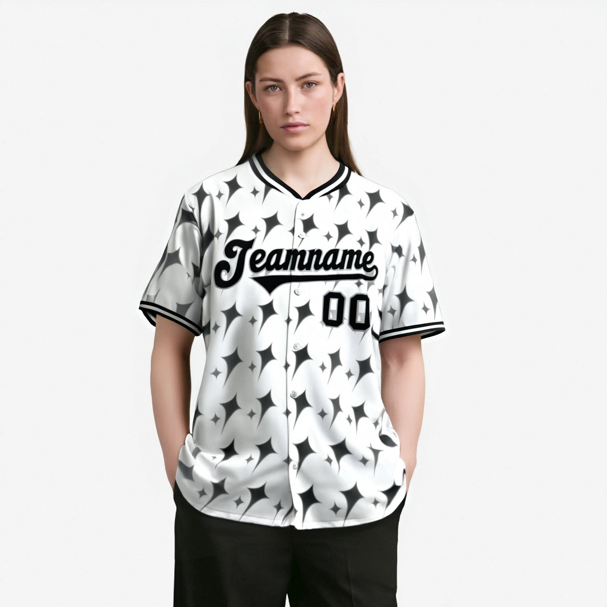 Custom White Gray Black Authentic Four Pointed Baseball Jersey