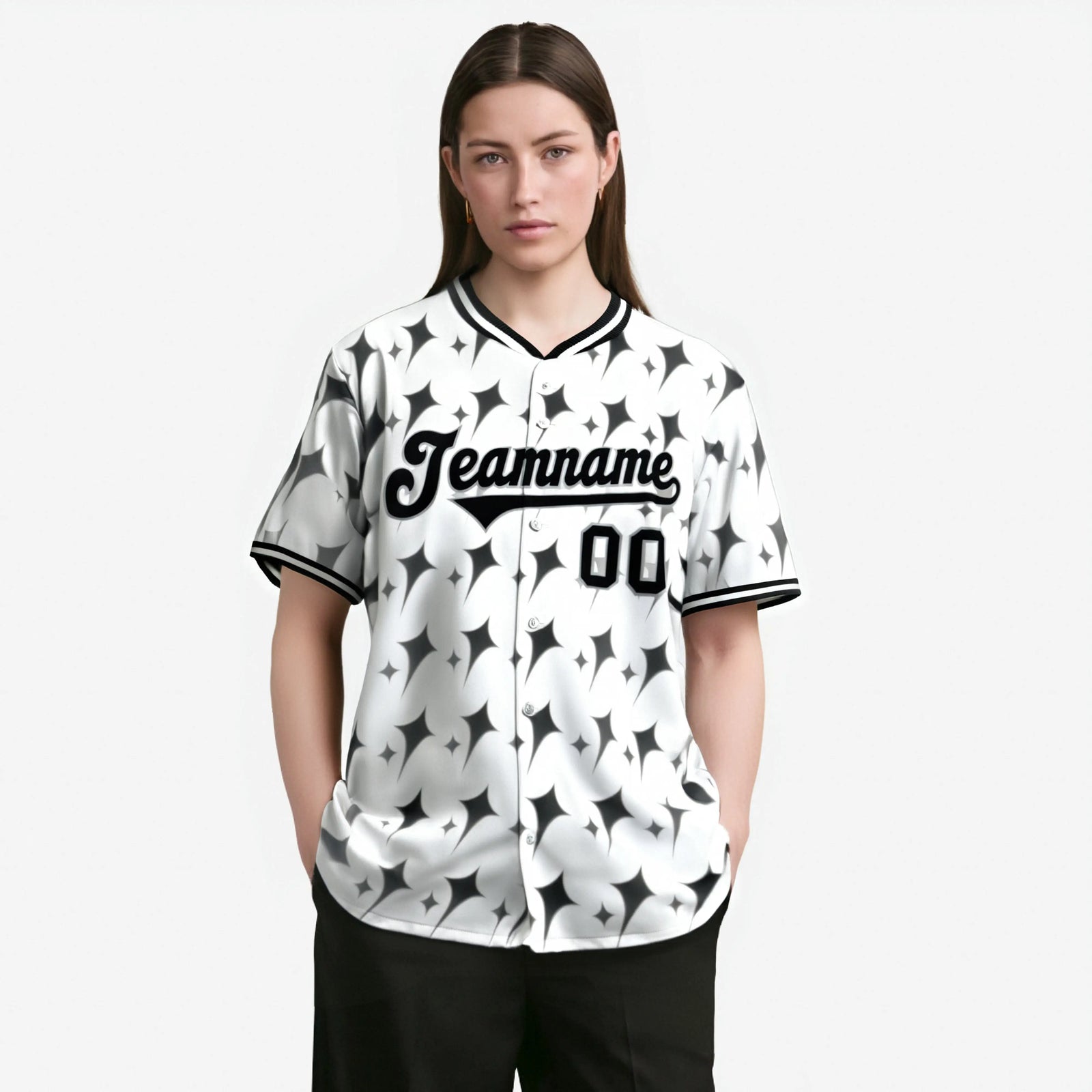 Custom White Gray Black Authentic Four Pointed Baseball Jersey