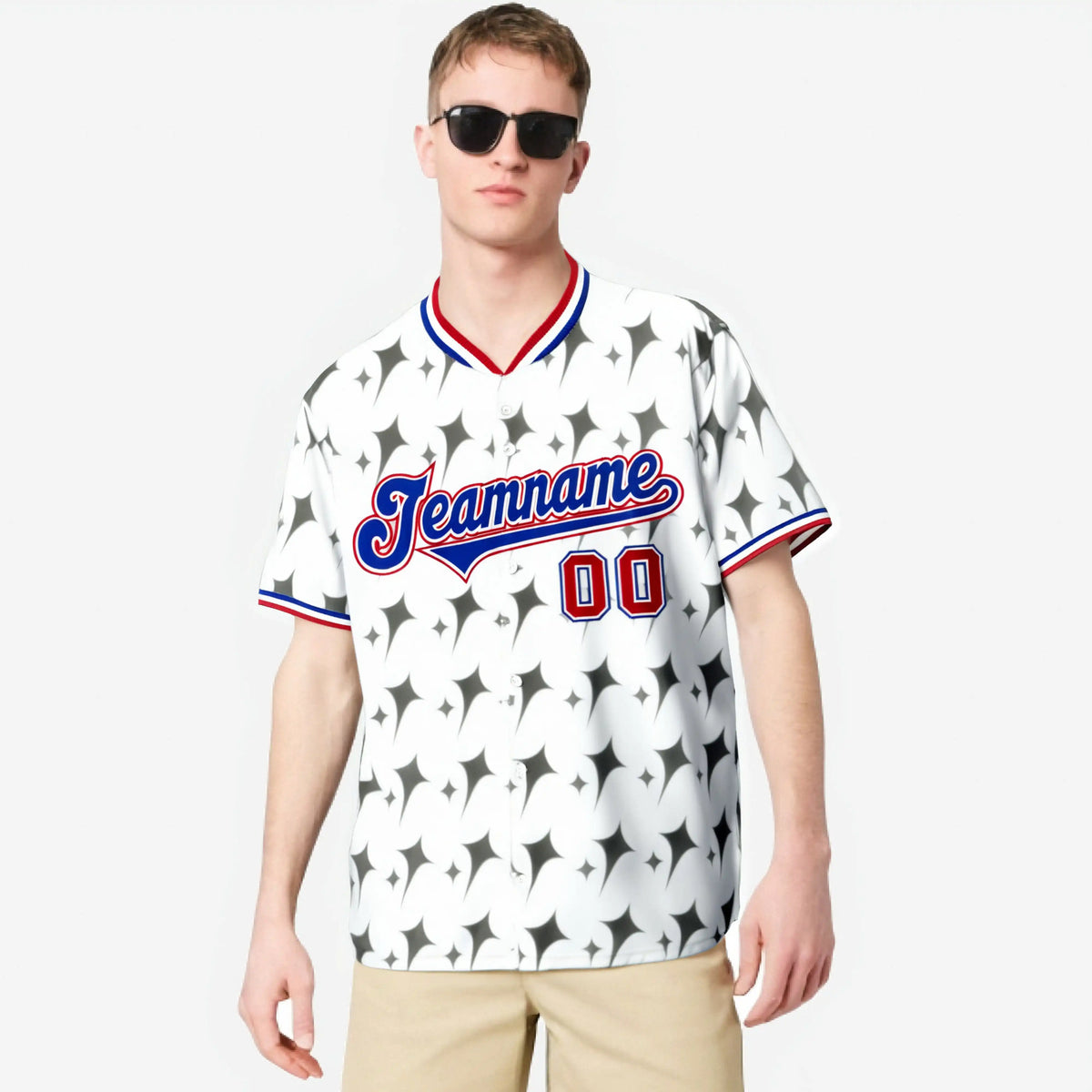 Custom White Royal Blue Red Authentic Four Pointed Baseball Jersey