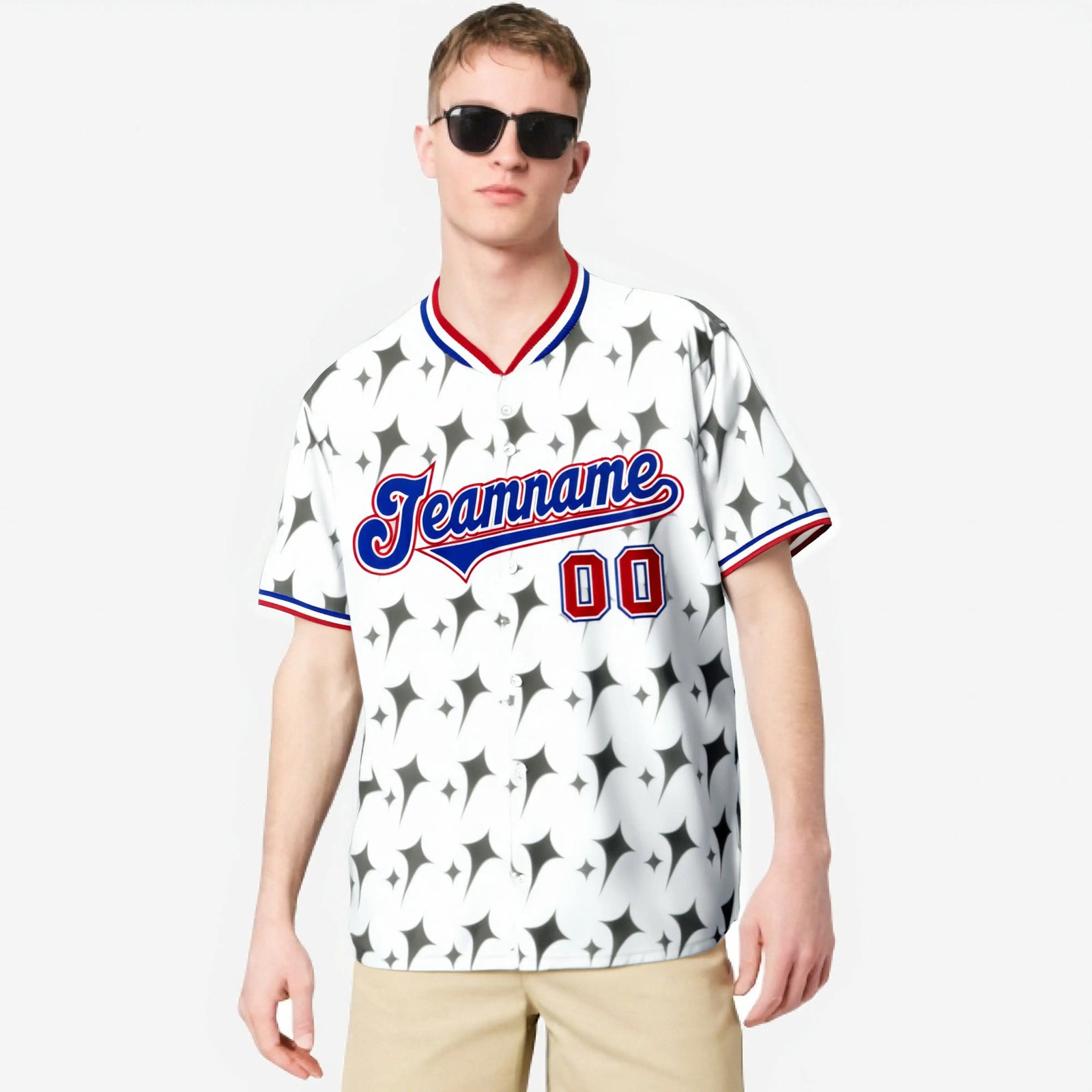 Custom White Royal Blue Red Authentic Four Pointed Baseball Jersey