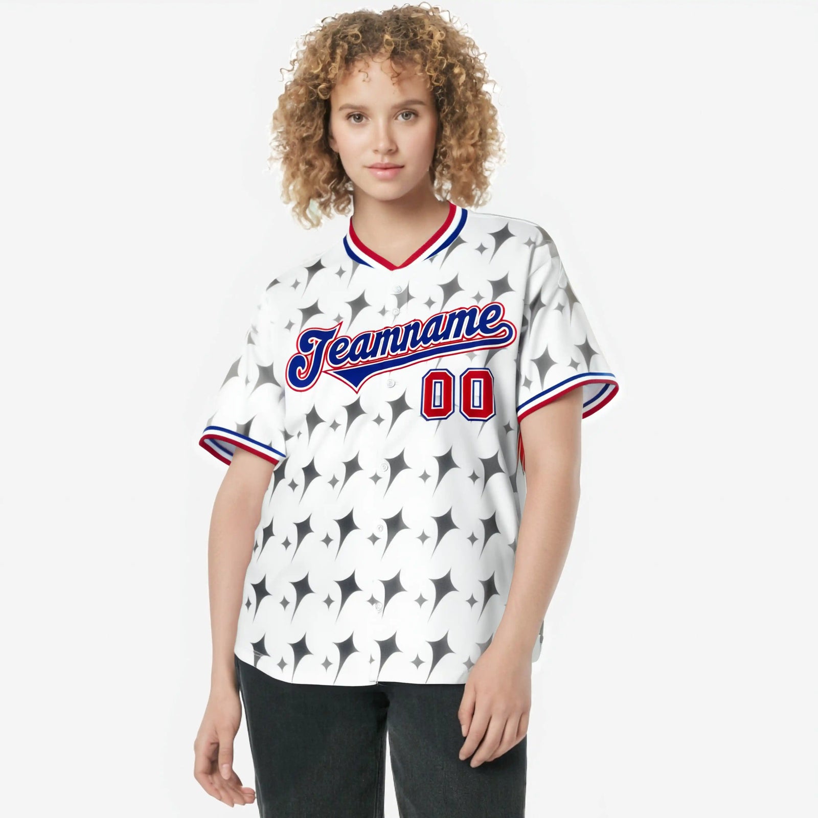 Custom White Royal Blue Red Authentic Four Pointed Baseball Jersey