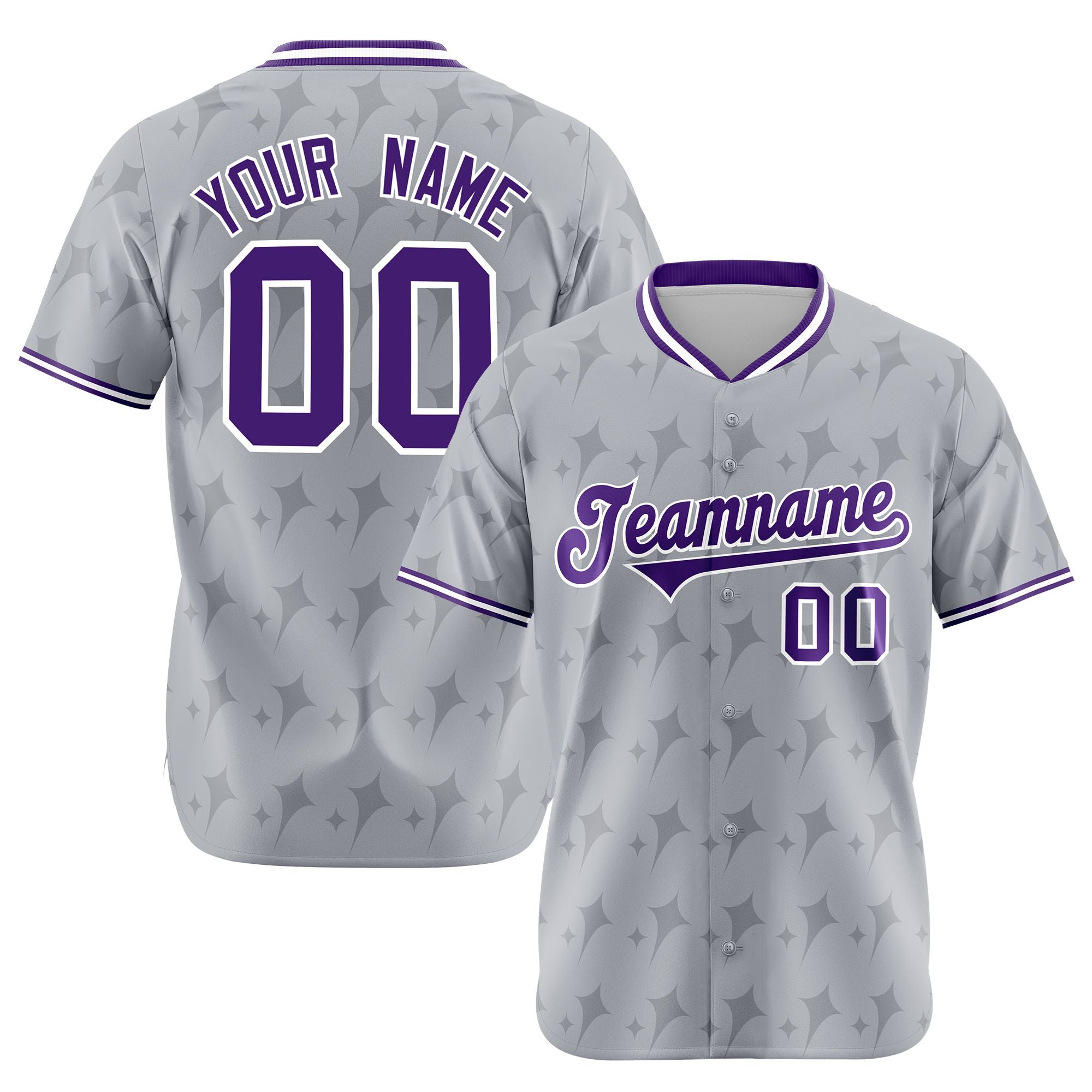 Custom Gray Purple White Authentic Four Pointed Baseball Jersey