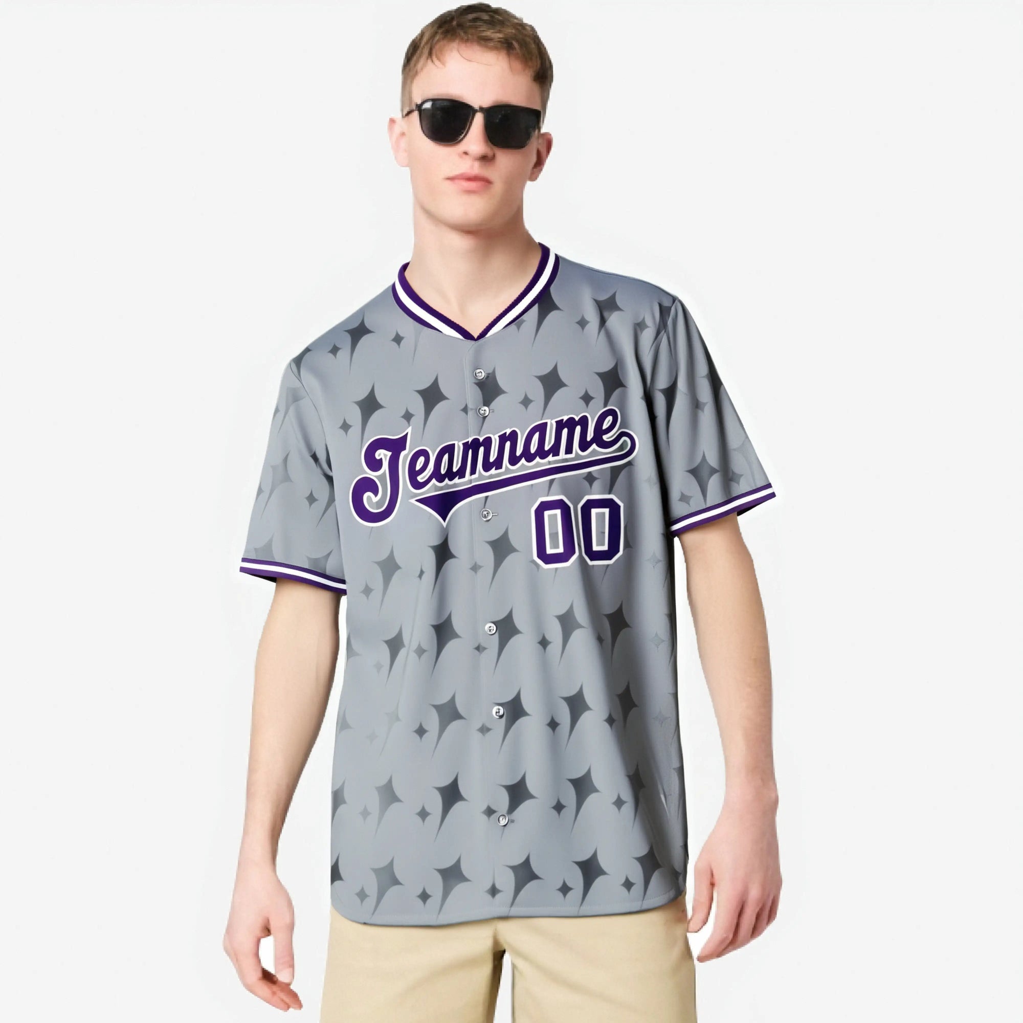 Custom Gray Purple White Authentic Four Pointed Baseball Jersey