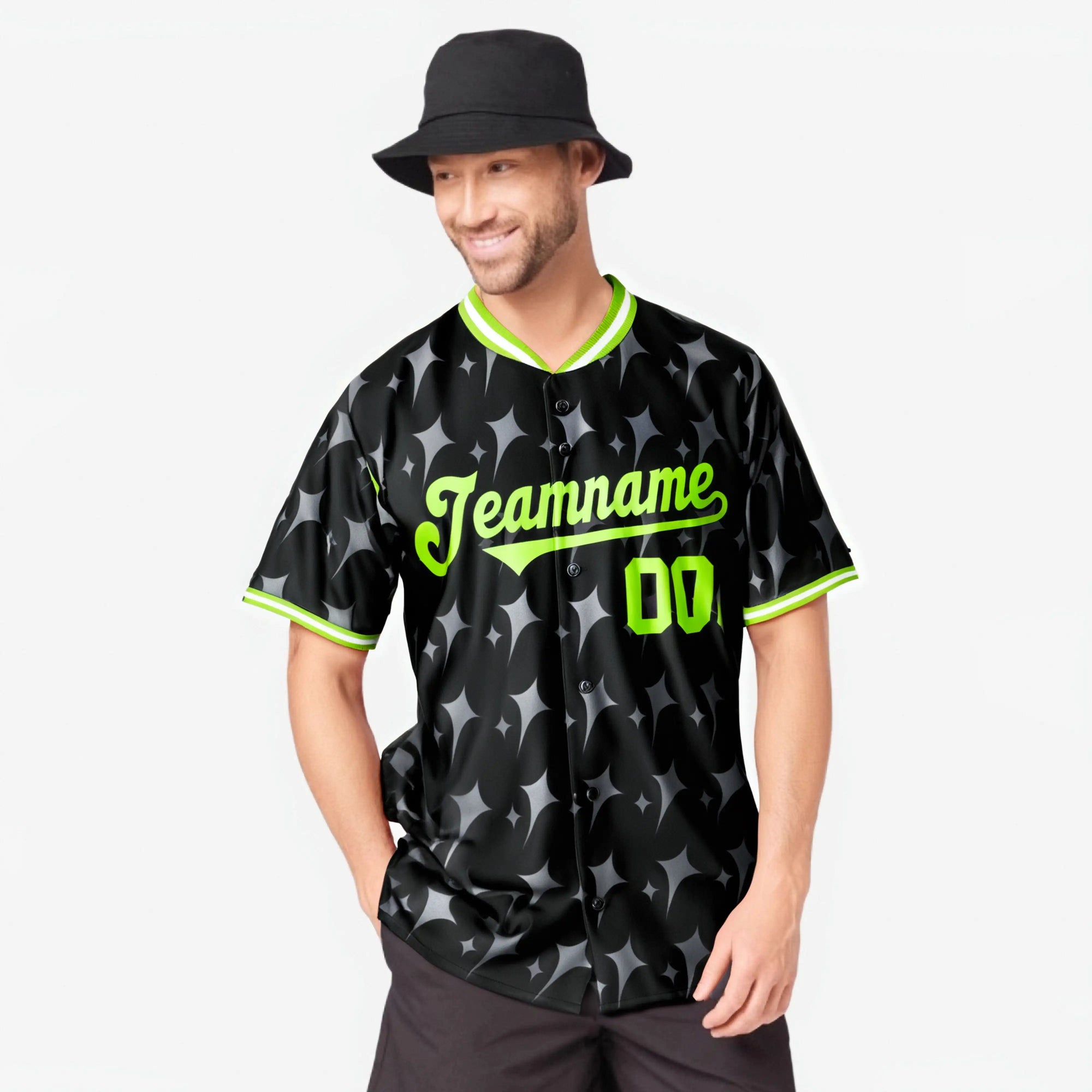 Custom Black Neon Green White Authentic Four Pointed Baseball Jersey