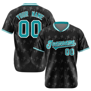 Camiseta de béisbol auténtica personalizada de cuatro puntas en negro aguamarina y blanco - Style 1