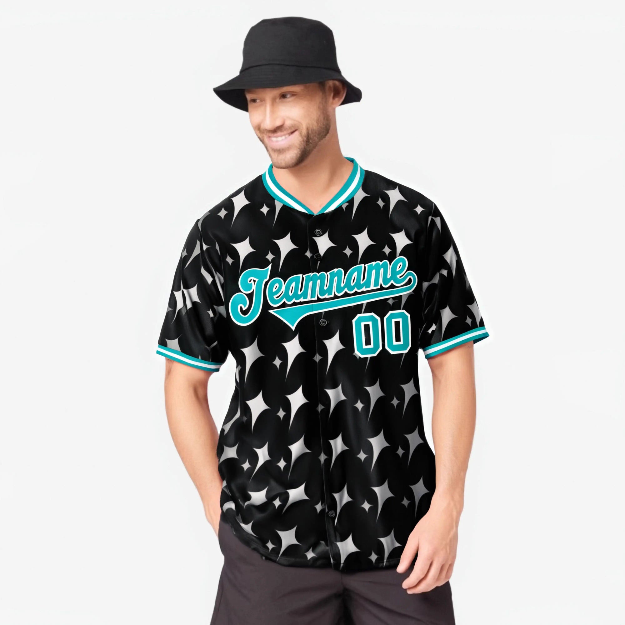 Custom Black Aqua White Authentic Four Pointed Baseball Jersey