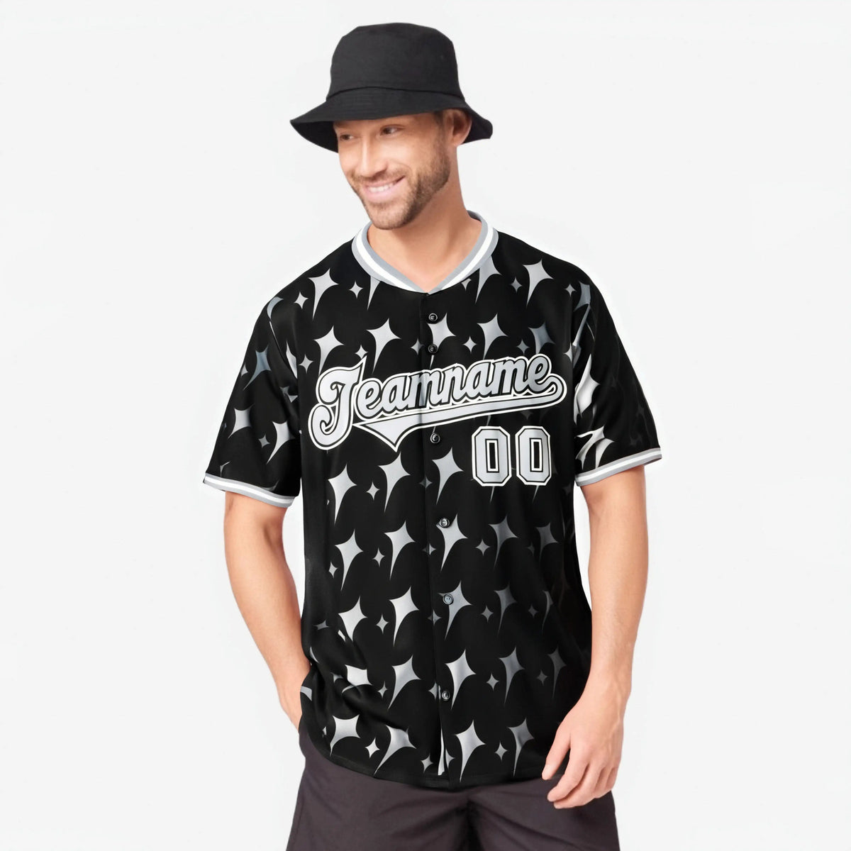 Custom Black Gray White Authentic Four Pointed Baseball Jersey