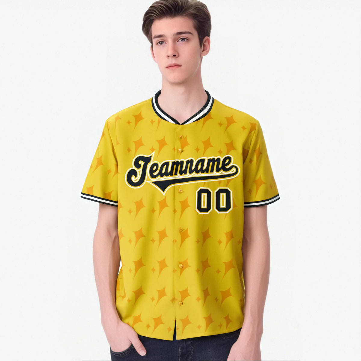 Custom Gold Black White Authentic Four Pointed Baseball Jersey
