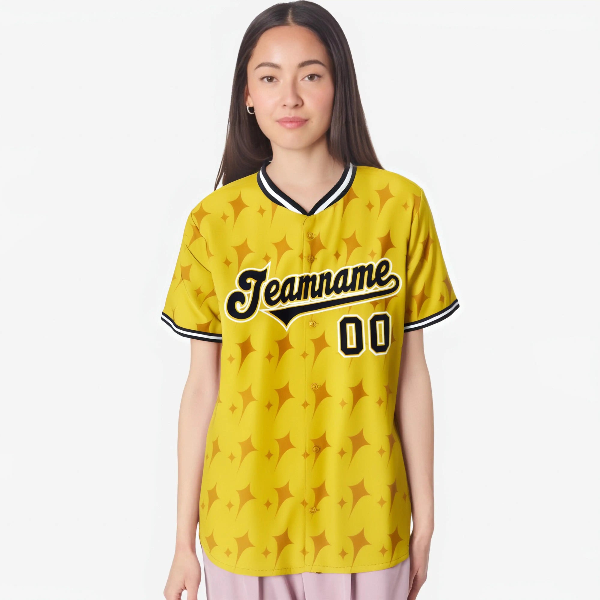 Custom Gold Black White Authentic Four Pointed Baseball Jersey