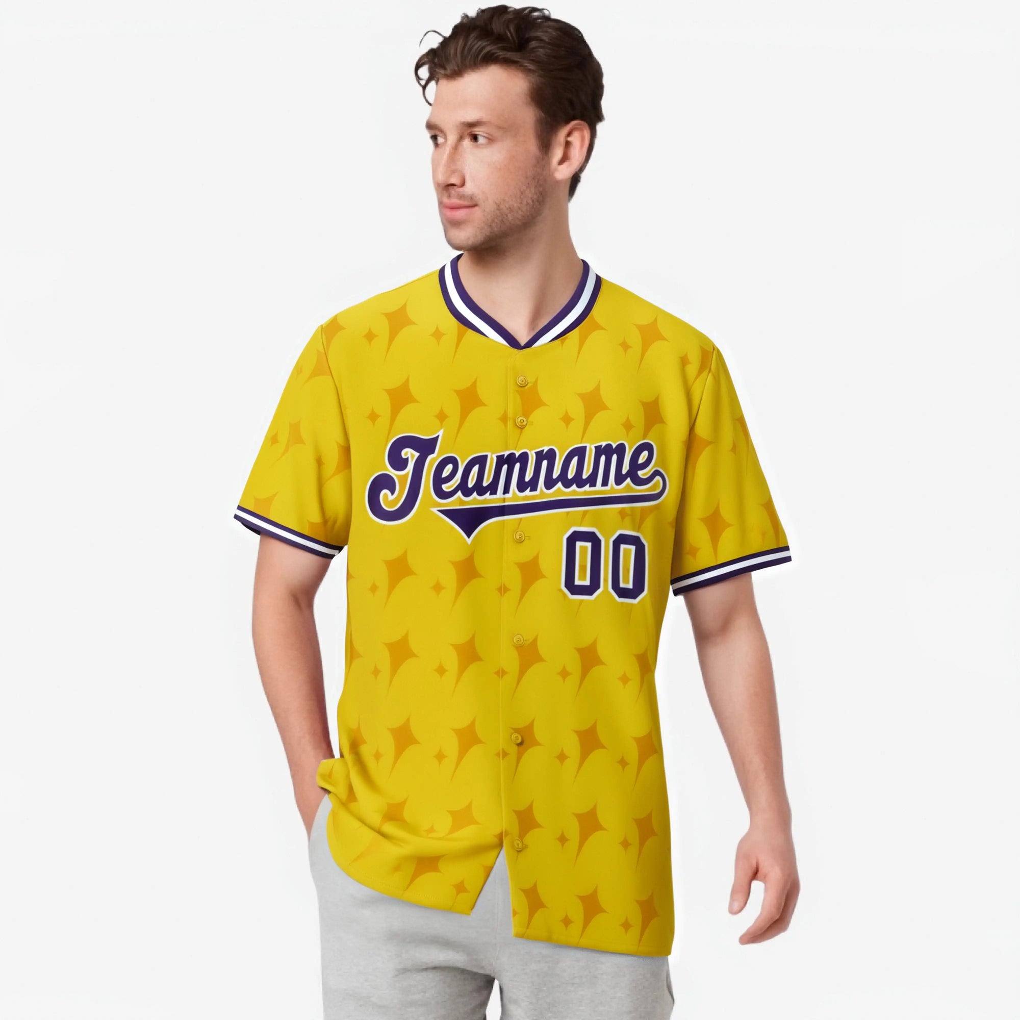 Custom Gold Purple White Authentic Four Pointed Baseball Jersey