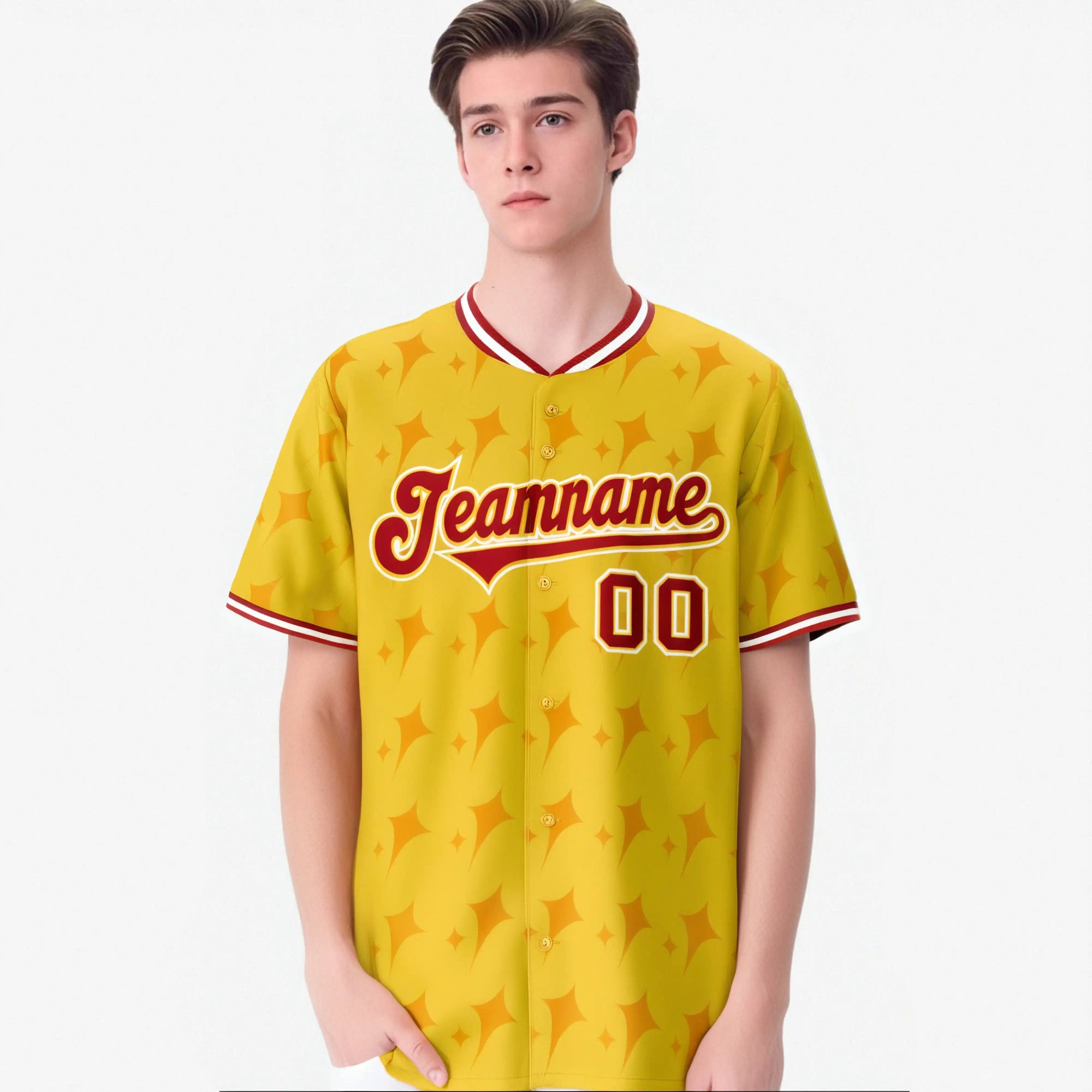 Custom Gold Red White Authentic Four Pointed Baseball Jersey