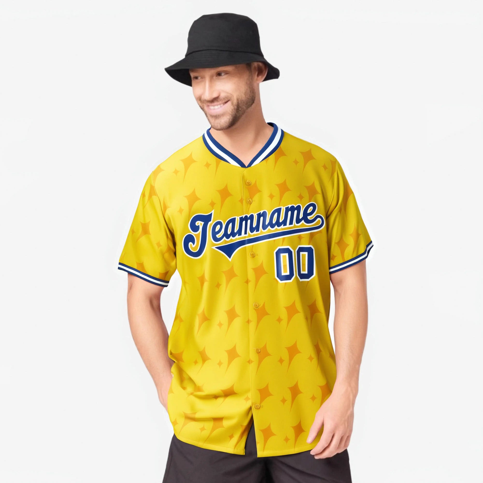 Custom Gold Royal Blue White Authentic Four Pointed Baseball Jersey