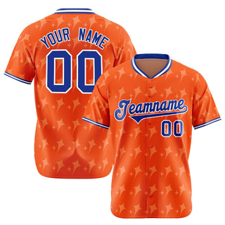 Camiseta de béisbol auténtica de cuatro puntas personalizada, color naranja, azul rey y blanco - Style 1