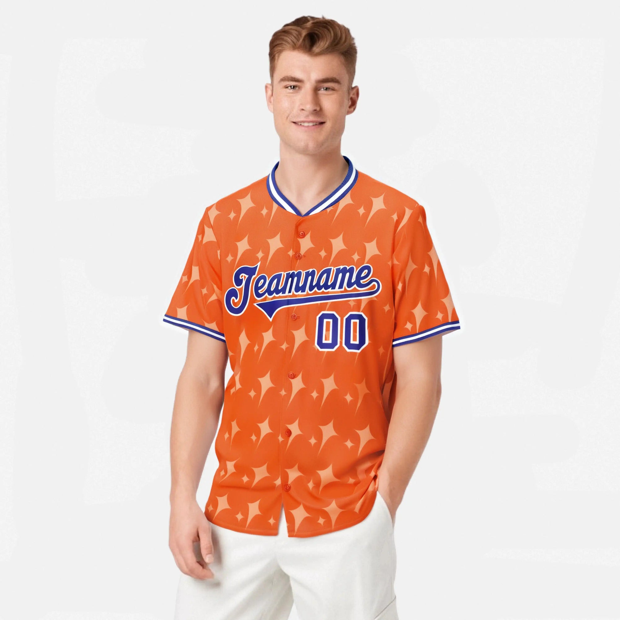 Custom Orange Royal Blue White Authentic Four Pointed Baseball Jersey