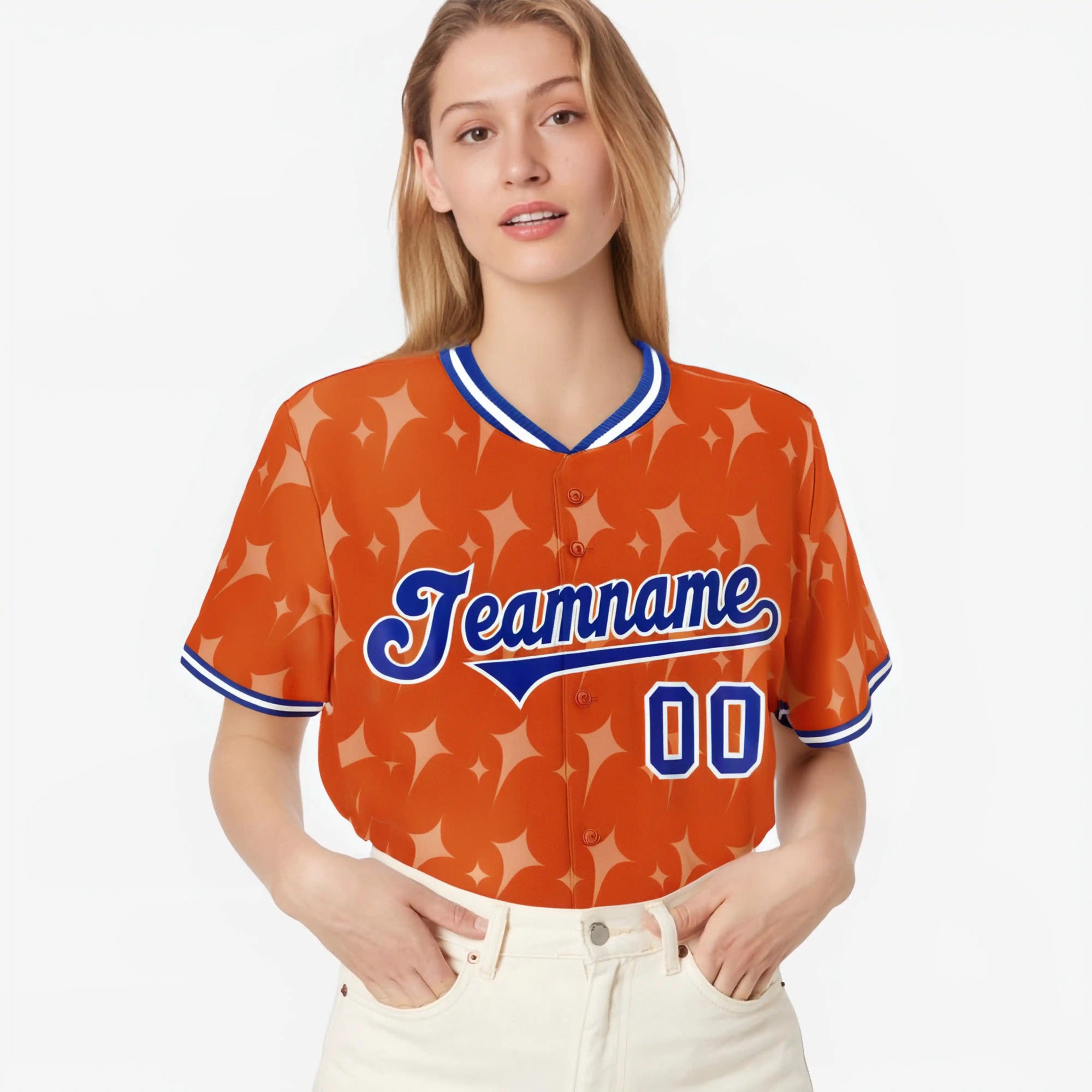 Custom Orange Royal Blue White Authentic Four Pointed Baseball Jersey