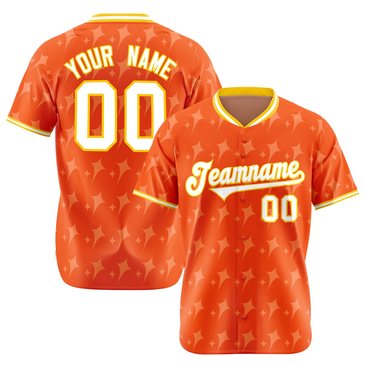 Custom Orange White Gold Authentic Four Pointed Baseball Jersey