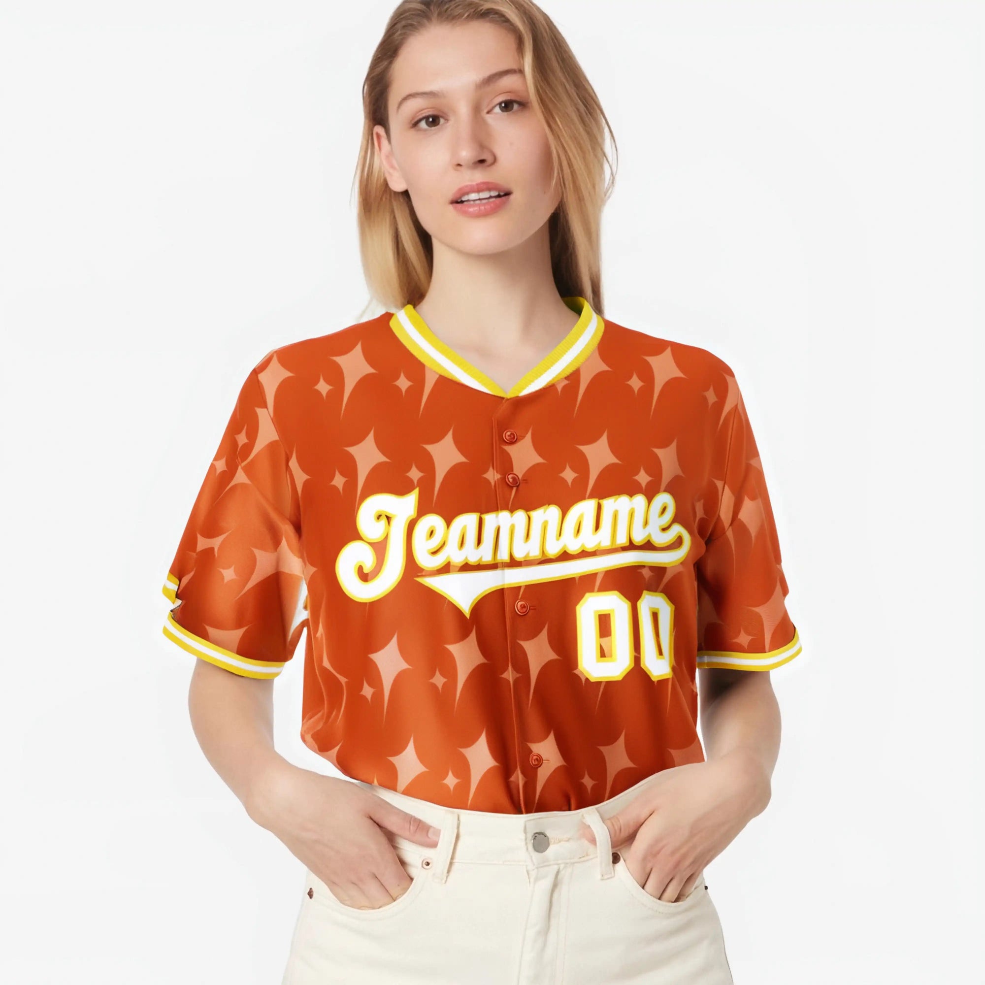 Custom Orange White Gold Authentic Four Pointed Baseball Jersey